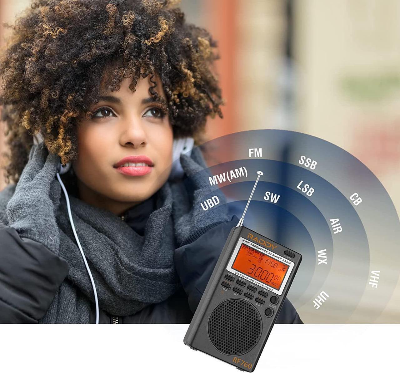 Alt view image 2 of 7 - Raddy RF760 Portable SSB Shortwave Radio Receiver with NOAA Alert, Full Band AM/FM/SW/CB/VHF/UHF/WX/AIR, Battery Operated, Rechargeable Digital Radio with Earphone Jack and 9.7ft Wire Antenna