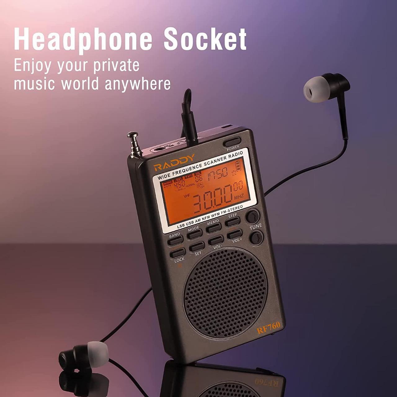 Alt view image 4 of 7 - Raddy RF760 Portable SSB Shortwave Radio Receiver with NOAA Alert, Full Band AM/FM/SW/CB/VHF/UHF/WX/AIR, Battery Operated, Rechargeable Digital Radio with Earphone Jack and 9.7ft Wire Antenna