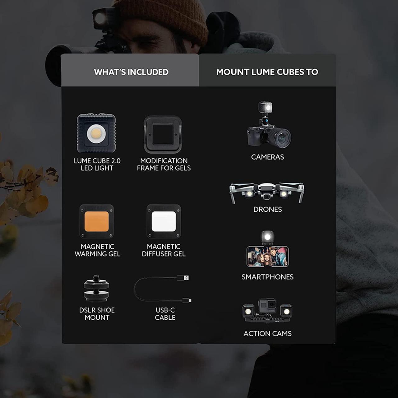 Alt view image 5 of 7 - Lume Cube 2.0 Portable Lighting Kit | 6-Piece LED Lighting Kit with Diffusion and Gels | Adjustable Brightness, Waterproof, Indoor Studio & Outdoor Use, for Photo and Video