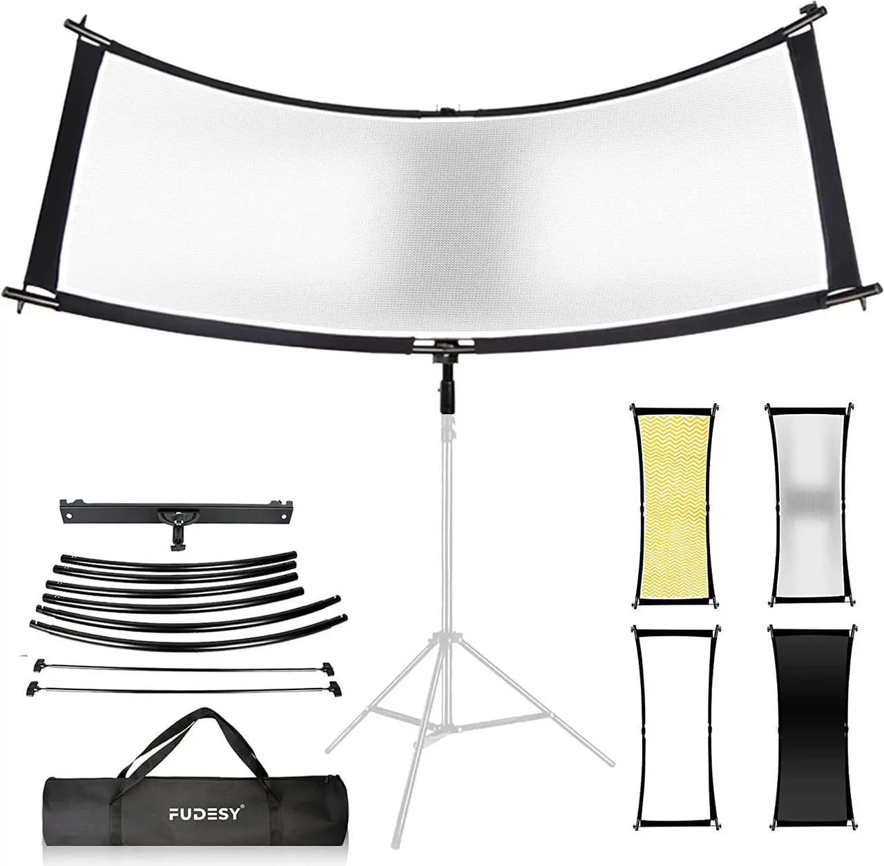 Main image of FUDESY Clamshell Light Reflector/Diffuser,67"x24" Curved Photography Lighting Reflector for Photo Video Studio Shooting with Black/Silver/White/Gold Reflectors,Carry Bag