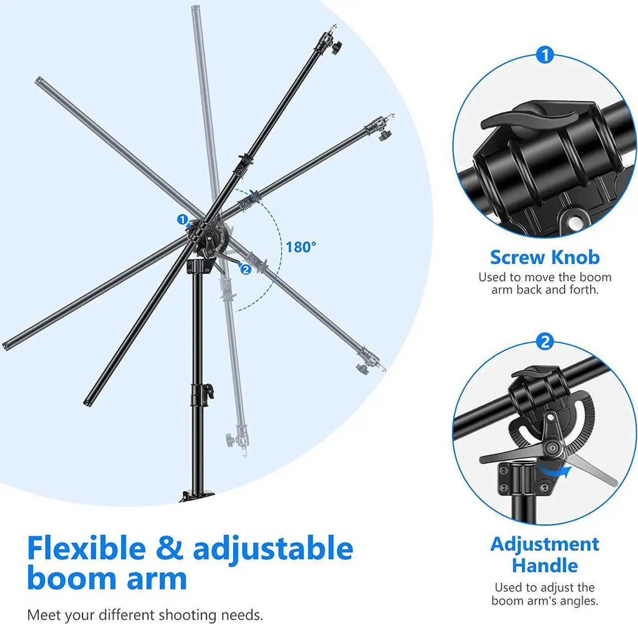 Alt view image 4 of 7 - Neewer 2-in-1 Photography Light Stand, Aluminum Alloy 9.7ft Heavy Duty Tripod Stand with 3.8ft Boom Arm and Empty Sandbag for Video Light, Strobe, Reflector, Softbox for Studio Photo Video Shooting