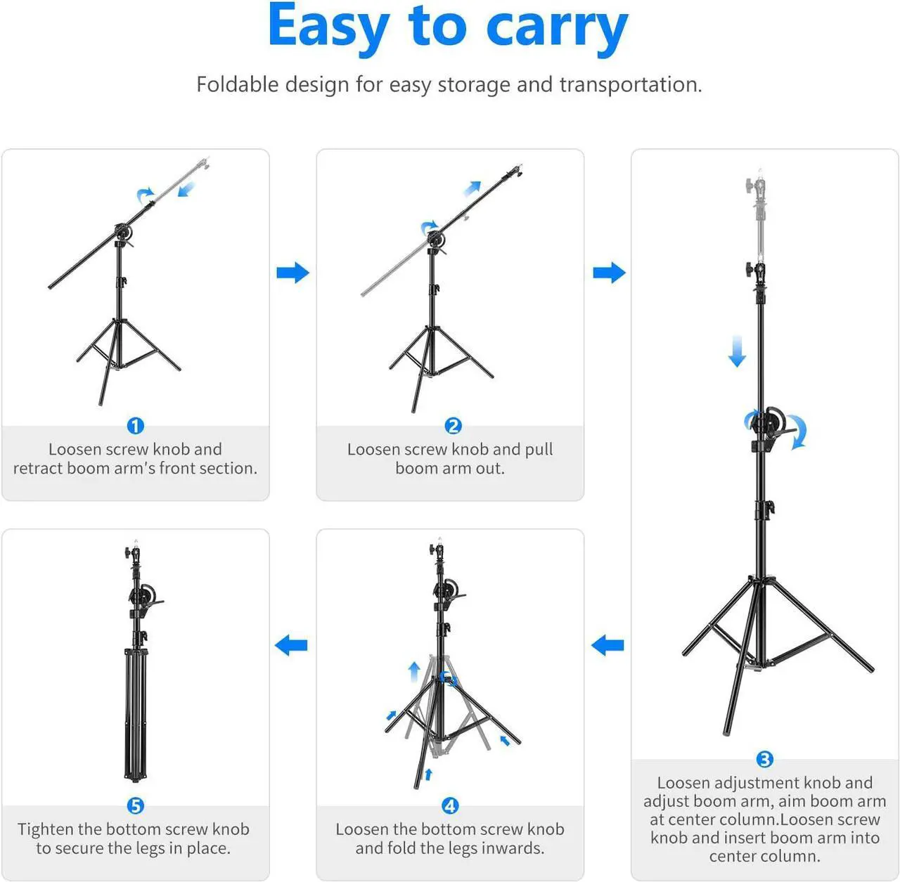Alt view image 5 of 7 - Neewer 2-in-1 Photography Light Stand, Aluminum Alloy 9.7ft Heavy Duty Tripod Stand with 3.8ft Boom Arm and Empty Sandbag for Video Light, Strobe, Reflector, Softbox for Studio Photo Video Shooting