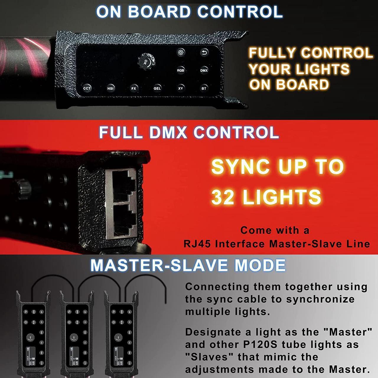 Alt view image 3 of 7 - LUXCEO P120S 30W RGB Tube Light Bar, APP Control 3000 Lumen LED Video Light Wand, Battery Powered Handheld Photography Lighting 2000K-10000K Colorful Stick (3.7 Ft)