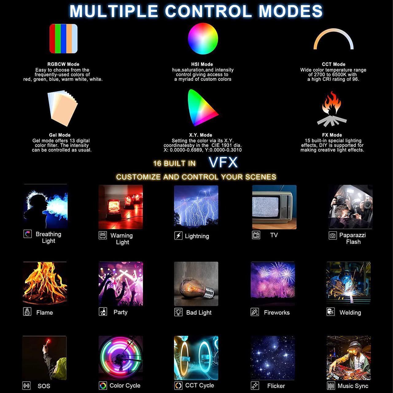 Alt view image 5 of 7 - LUXCEO P120S 30W RGB Tube Light Bar, APP Control 3000 Lumen LED Video Light Wand, Battery Powered Handheld Photography Lighting 2000K-10000K Colorful Stick (3.7 Ft)
