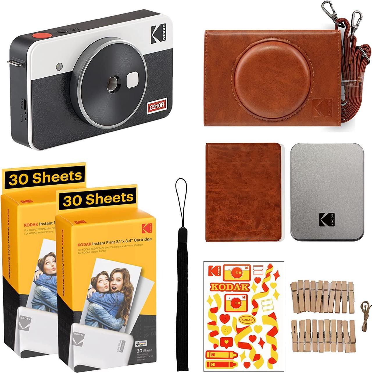 Main image of KODAK Mini Shot 2 Retro 4PASS 2-in-1 Instant Digital Camera and Photo Printer (2.1x3.4 inches) + 68 Sheets Gift Bundle, White