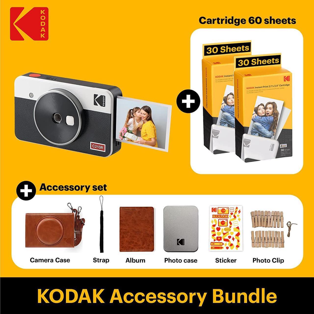 Alt view image 2 of 7 - KODAK Mini Shot 2 Retro 4PASS 2-in-1 Instant Digital Camera and Photo Printer (2.1x3.4 inches) + 68 Sheets Gift Bundle, White