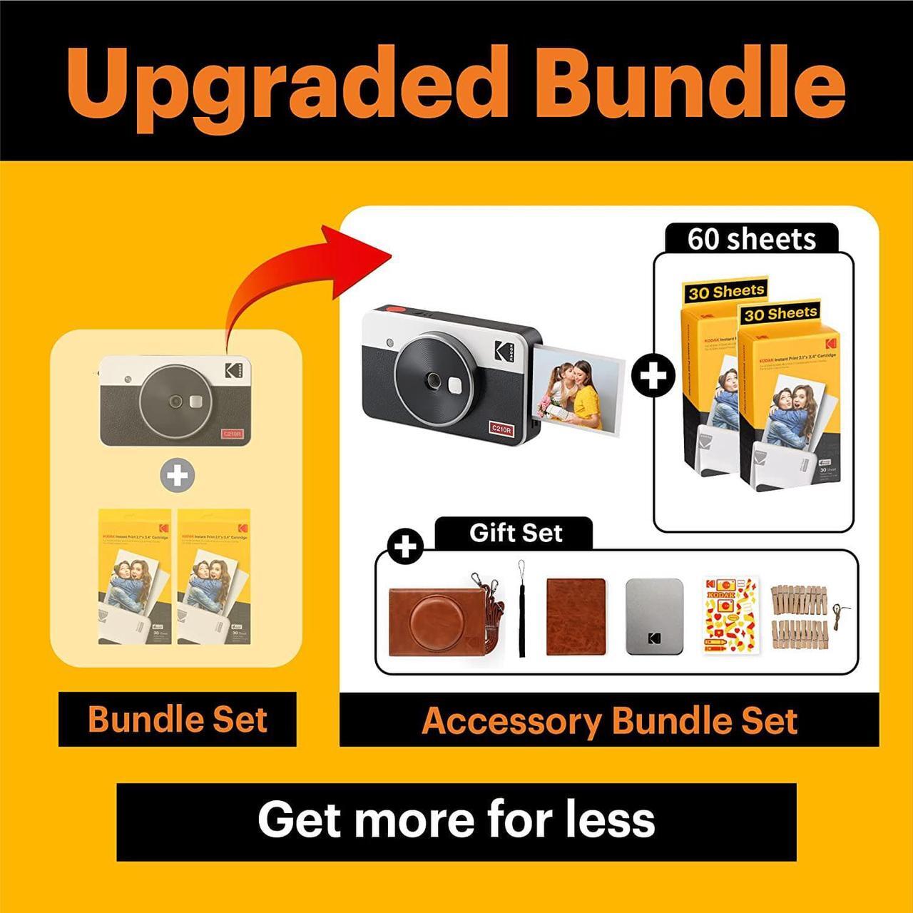 Alt view image 3 of 7 - KODAK Mini Shot 2 Retro 4PASS 2-in-1 Instant Digital Camera and Photo Printer (2.1x3.4 inches) + 68 Sheets Gift Bundle, White