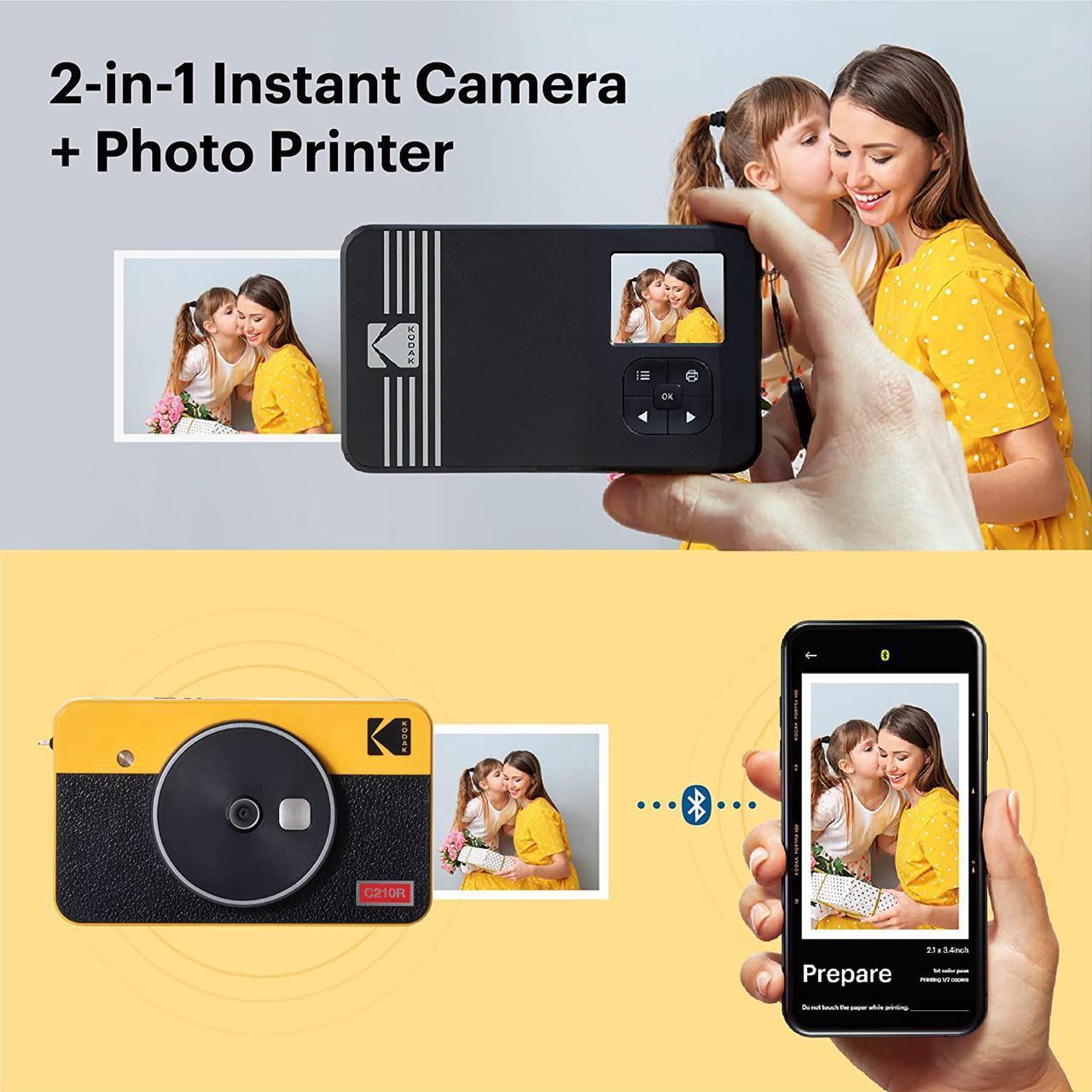 Alt view image 6 of 7 - KODAK Mini Shot 2 Retro 4PASS 2-in-1 Instant Digital Camera and Photo Printer (2.1x3.4 inches) + 68 Sheets Gift Bundle, White