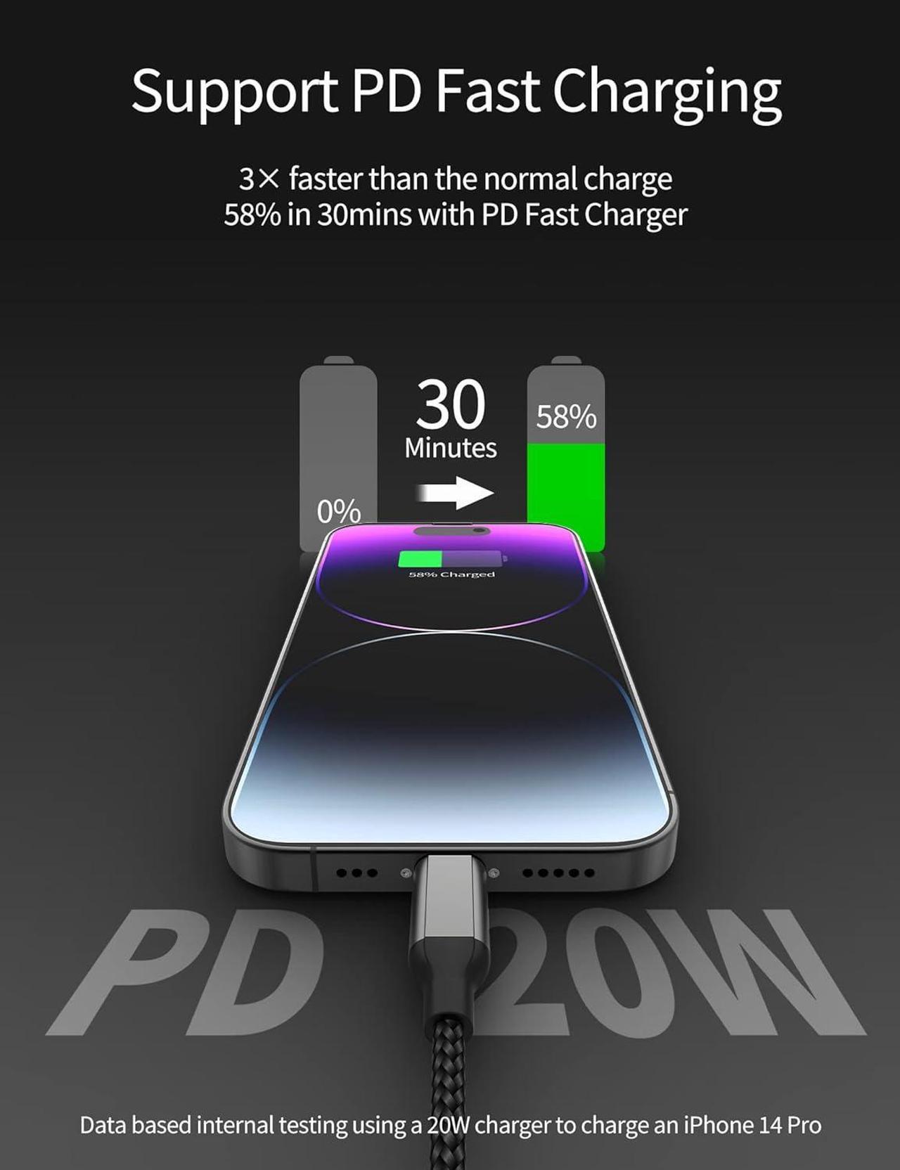 Alt view image 2 of 7 - 1ft USB C to Lightning Cable Short [ MFi Certified] 2Pack USB C iPhone Charger PD Fast Charging 12inch Nylon Braided Type C to Lightning Cord for iPhone 14 13 12 11 Pro Max Mini XR XS 8 SE iPad