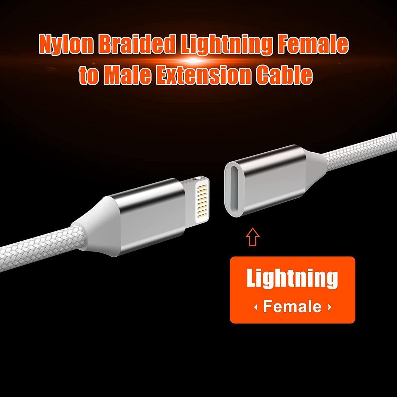 Alt view image 2 of 7 - 3.3FT iPhone Charging Extension Cable,Nylon Braided Lightning Extender Dock Cable Adapter for iPhone 14 Pro 13 Pro Max 12 11 X XR 8 7 6 Male to Female Extension Cord Pass Video,Data,Audio,OTG