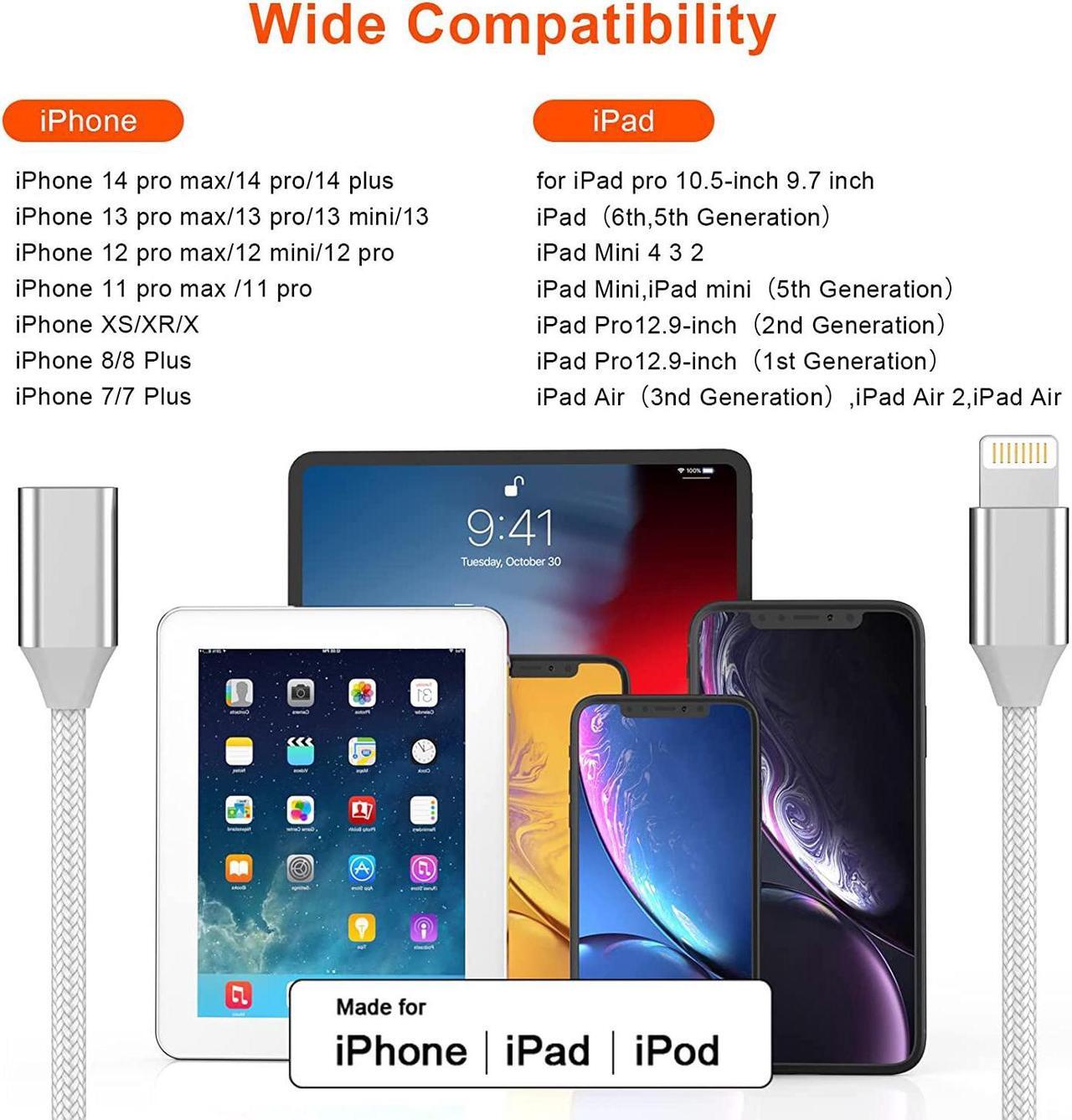 Alt view image 6 of 7 - 3.3FT iPhone Charging Extension Cable,Nylon Braided Lightning Extender Dock Cable Adapter for iPhone 14 Pro 13 Pro Max 12 11 X XR 8 7 6 Male to Female Extension Cord Pass Video,Data,Audio,OTG
