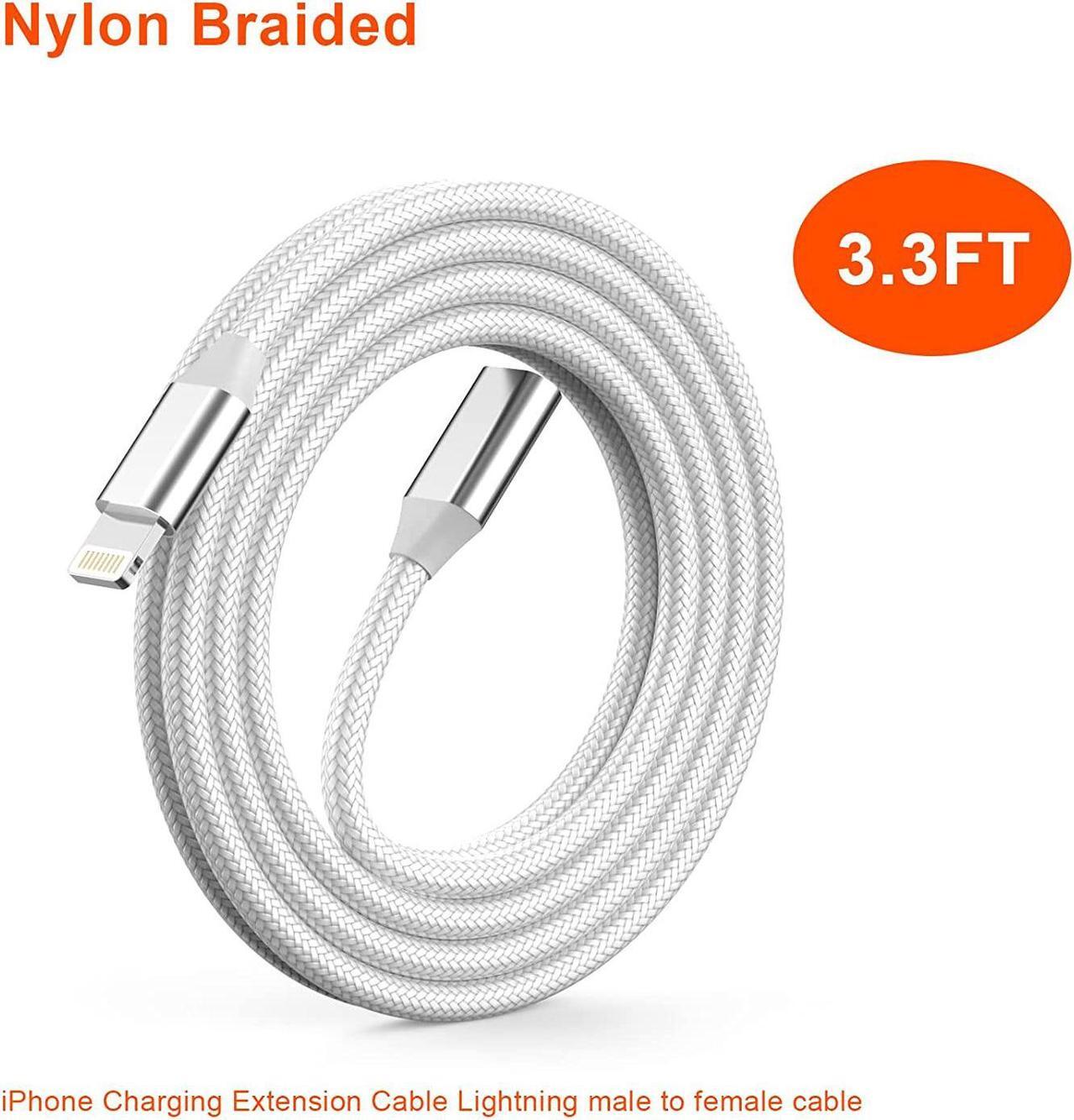 Alt view image 7 of 7 - 3.3FT iPhone Charging Extension Cable,Nylon Braided Lightning Extender Dock Cable Adapter for iPhone 14 Pro 13 Pro Max 12 11 X XR 8 7 6 Male to Female Extension Cord Pass Video,Data,Audio,OTG
