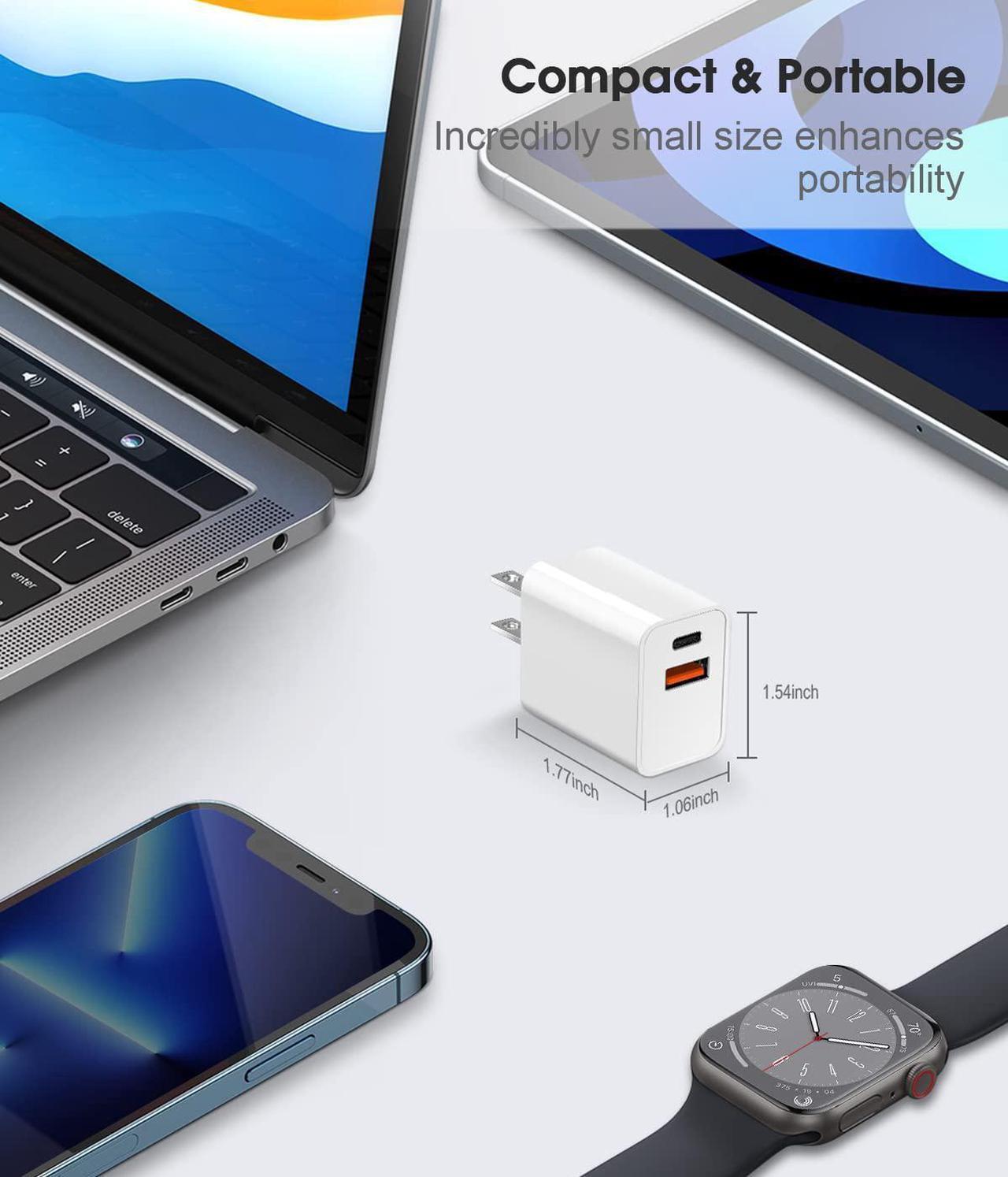 Alt view image 5 of 7 - UDATON USB C Charger, Apple Watch Charger, PD Dual Port Type C Power Adapter Block Cube Compatible for New Apple Watch Series 10 9, iPhone 16/16 Pro/16 Pro Max/15