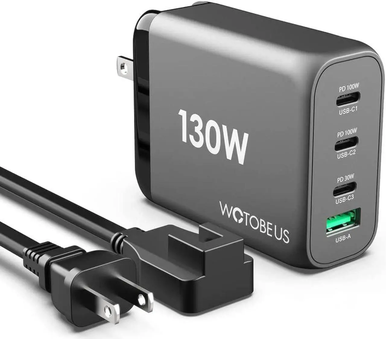 Main image of 130W USB C GaN Wall Charger WOTOBEUS PD 100W PPS45W Super Fast Charging Station Type-C Laptop QC4+ Power Adapter AC Cable Multiple Ports for iPhone 14 13 iPad MacBook Samsung S23 Pixel Leveno HP Dell