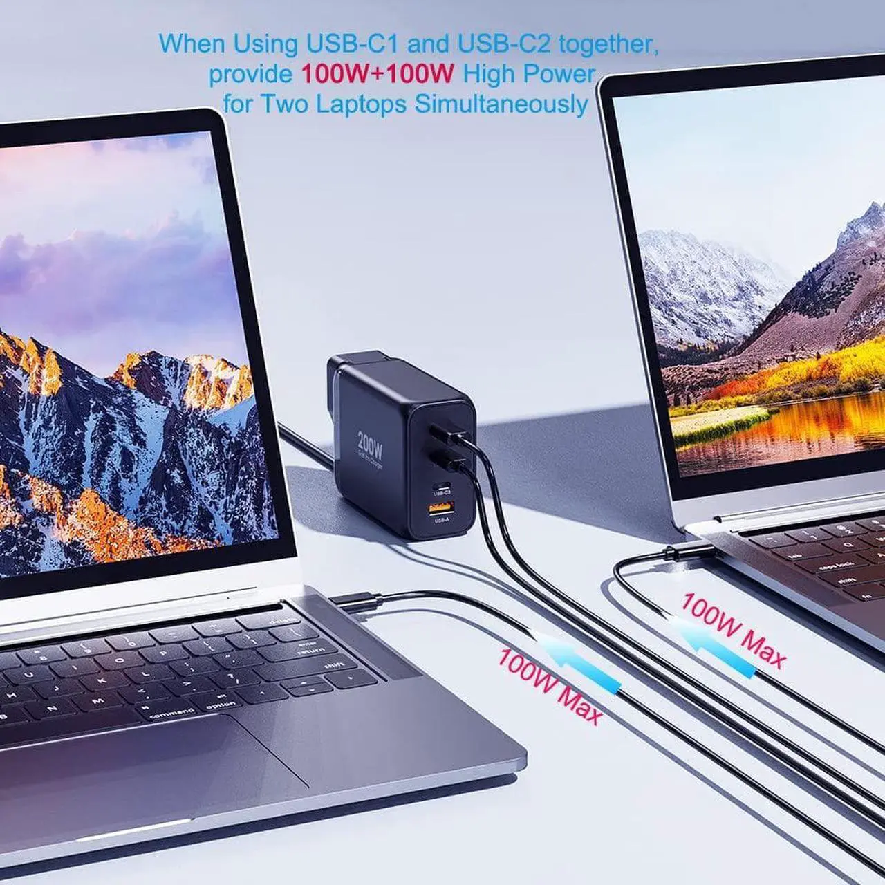 Alt view image 2 of 6 - 200W USB C Wall Charger Station, Aftertop GaN PD 100W QC 60W PPS45W Super Fast Charging Laptop Power Adapter with 5A Cable for iPhone 14 Plus 13 Pro Max MacBook iPad Samsung Pixel and More