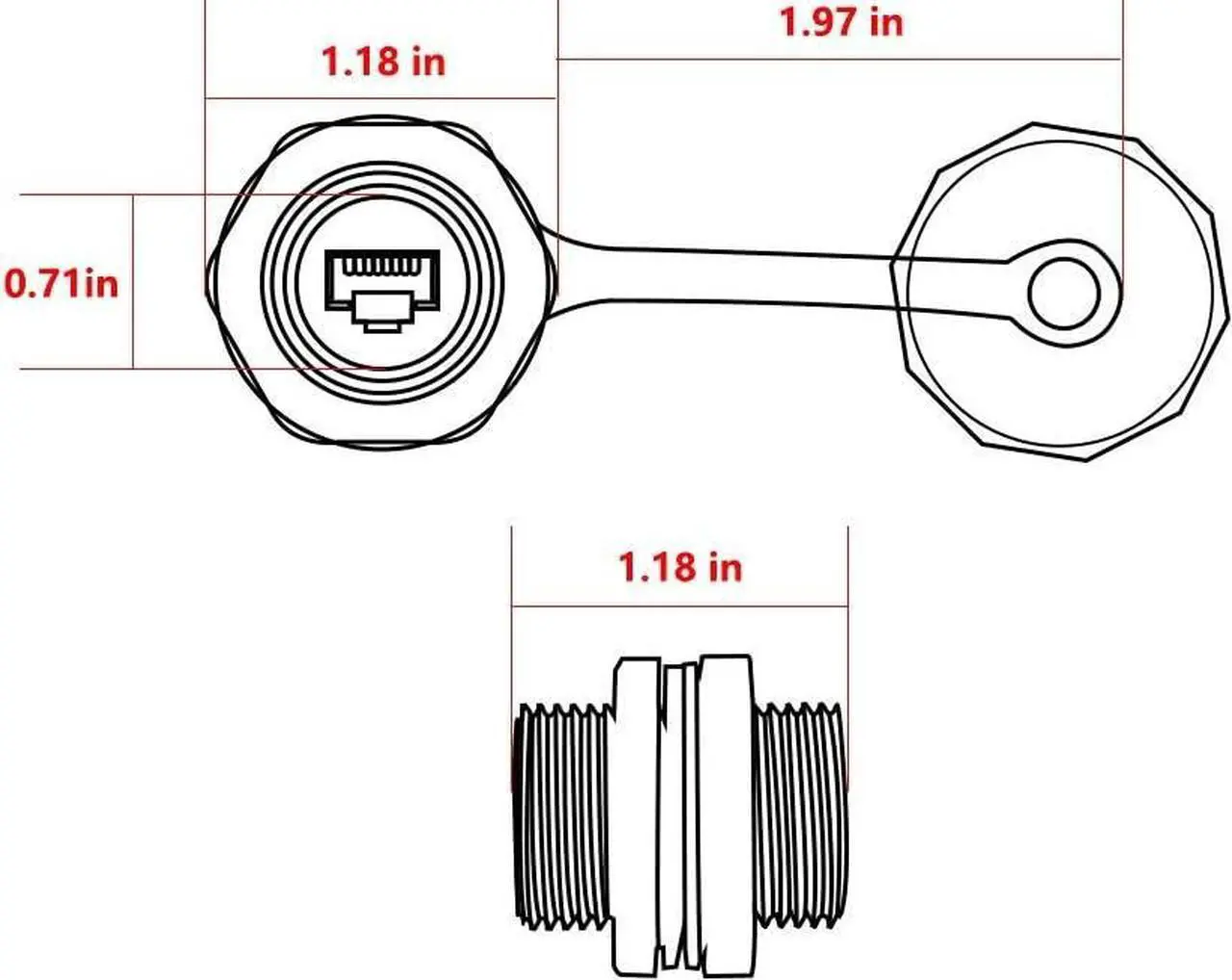 Alt view image 4 of 7 - 2PCS RJ45 Ethernet LAN Cable Connector CAT6 Shielded Industrial Panel Mount Bulkhead Feed Thru Coupler with Waterproof IP67 Dustproof Cap Outdoor Industrial Standard