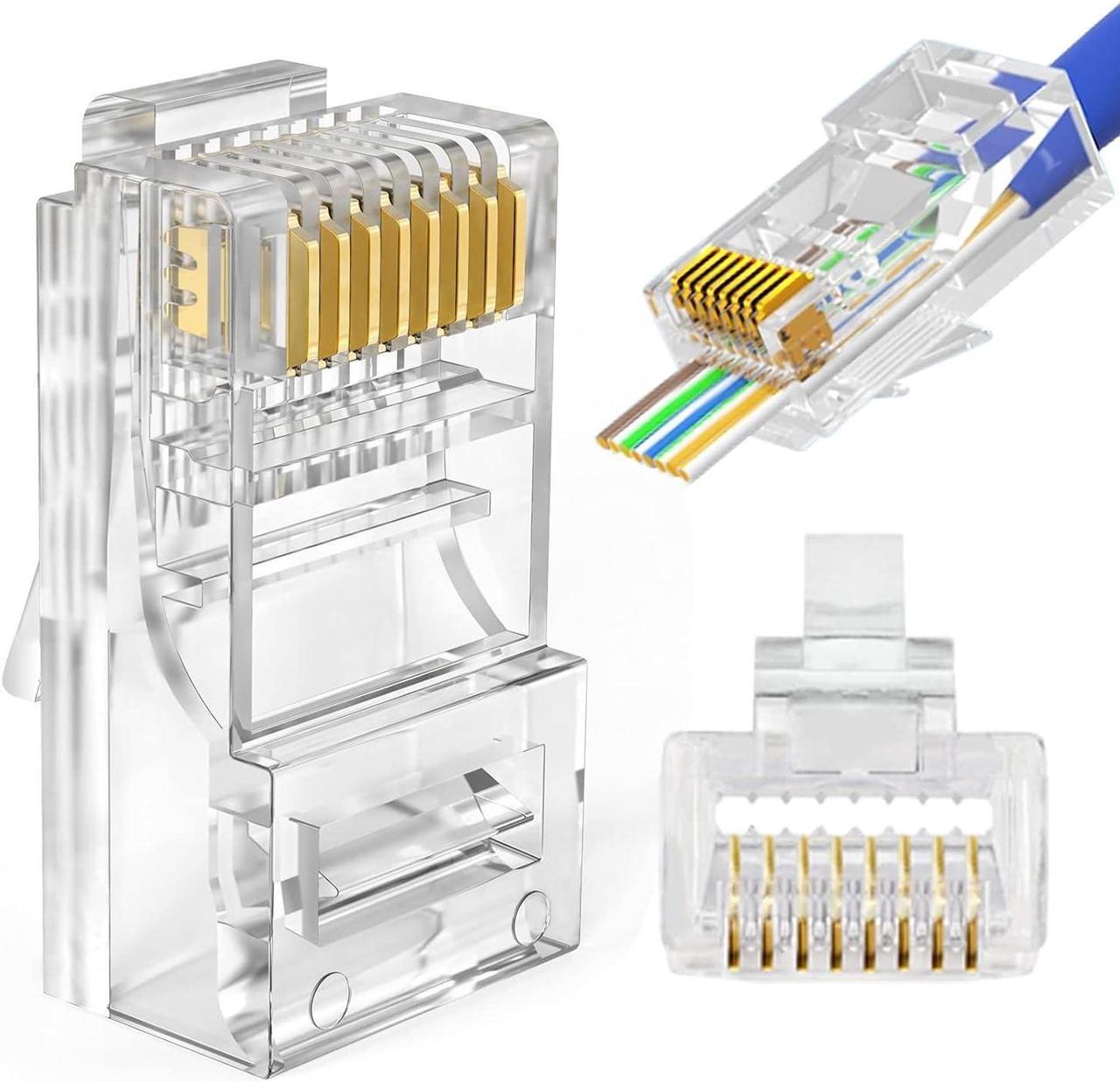 Main image of RJ45 Connector Cat5 Cat5e Pass Through RJ45 Ends Ethernet Modular Plug 100-Pack