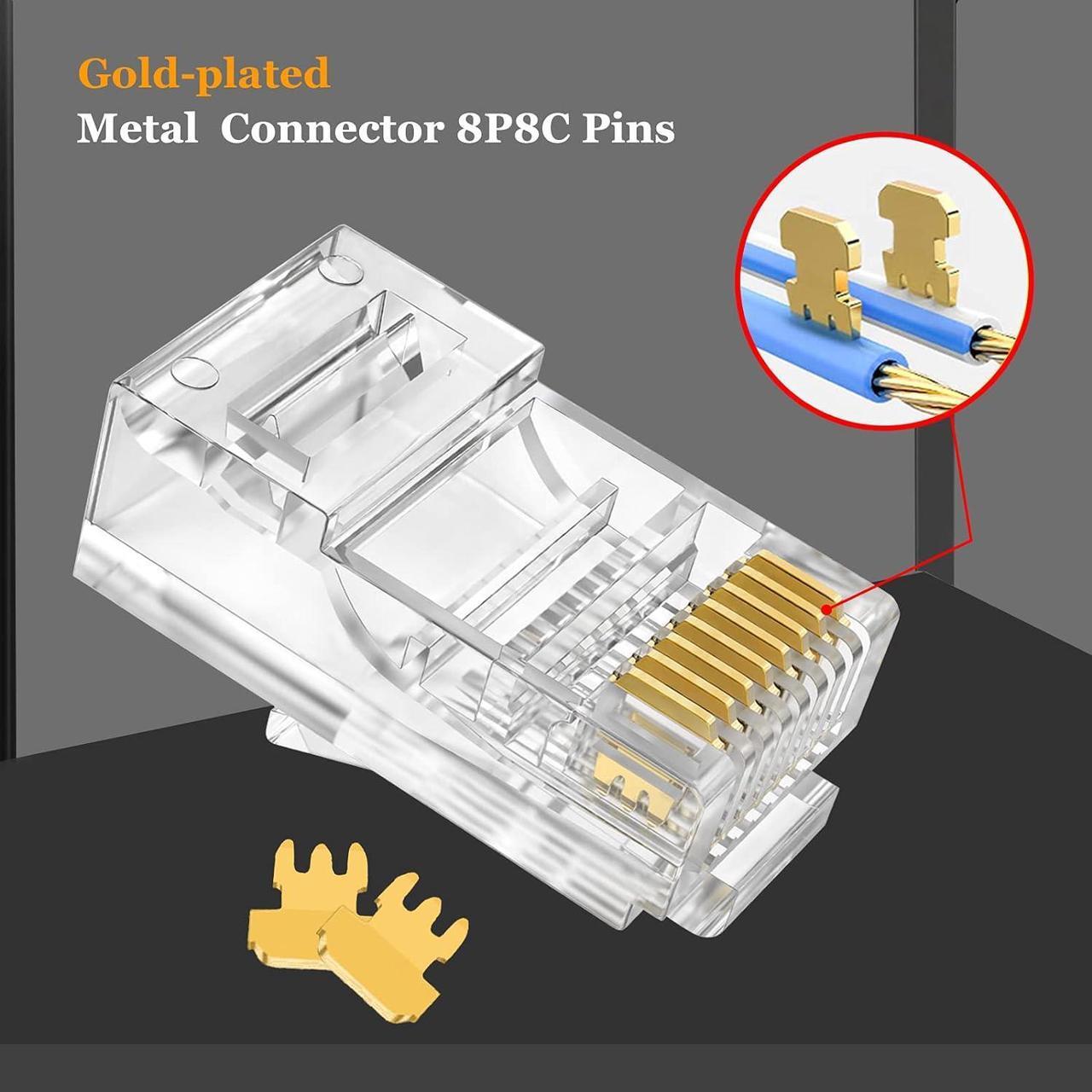 Alt view image 2 of 5 - RJ45 Connector Cat5 Cat5e Pass Through RJ45 Ends Ethernet Modular Plug 100-Pack