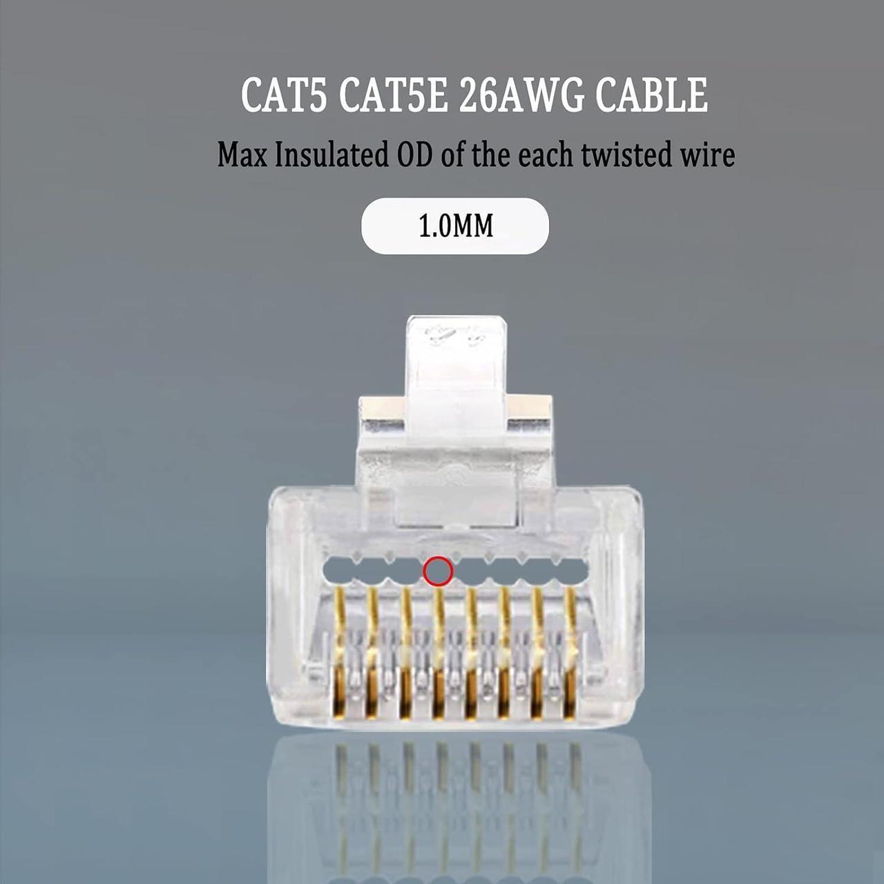 Alt view image 4 of 5 - RJ45 Connector Cat5 Cat5e Pass Through RJ45 Ends Ethernet Modular Plug 100-Pack