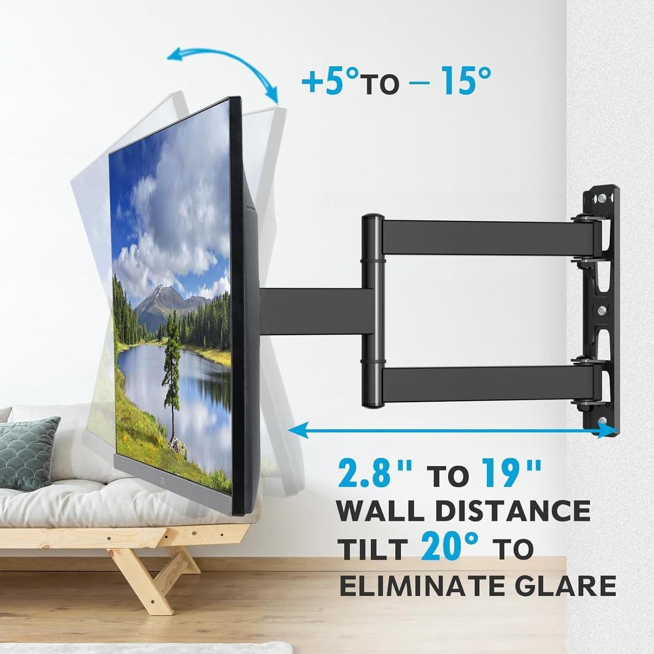 Alt view image 2 of 7 - TV Wall Mounts TV Bracket for Most 26-60 Inches TVs, Full Motion TV Wall Mount with Swivel and Extend 19 Inch, TV Mount with Swivel Articulating Support, Max VESA 400x400mm, MU0009