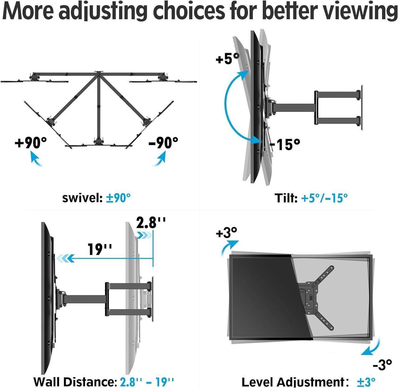 Alt view image 5 of 7 - TV Wall Mounts TV Bracket for Most 26-60 Inches TVs, Full Motion TV Wall Mount with Swivel and Extend 19 Inch, TV Mount with Swivel Articulating Support, Max VESA 400x400mm, MU0009