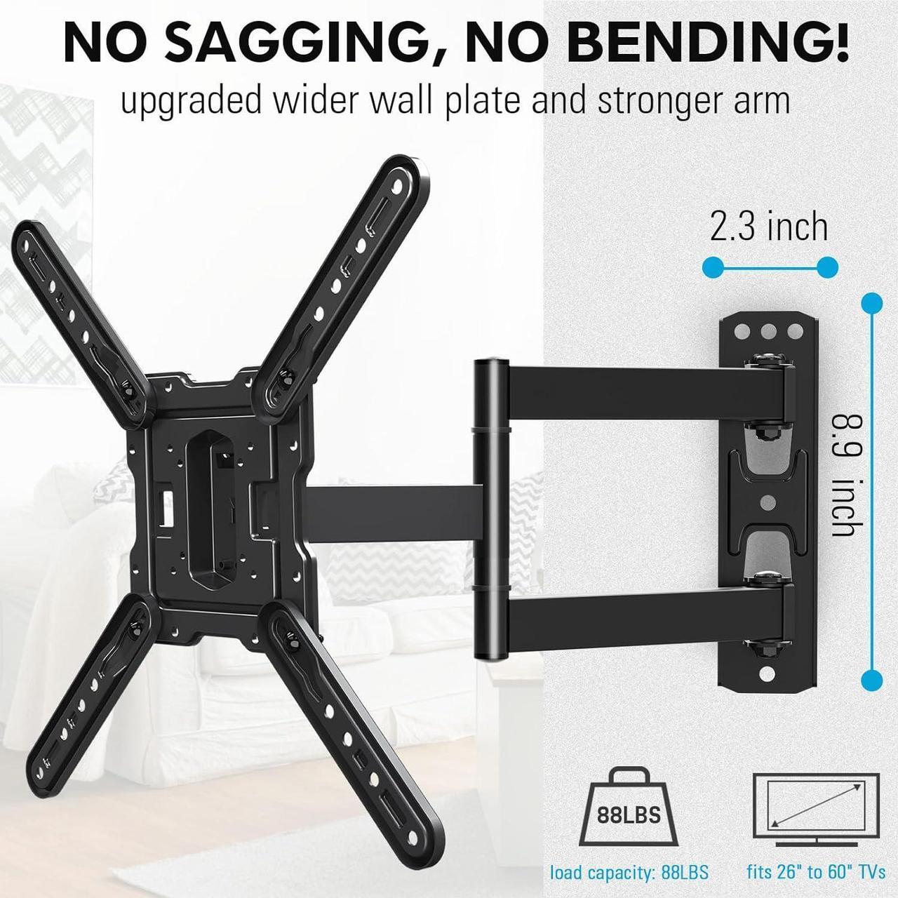 Alt view image 6 of 7 - TV Wall Mounts TV Bracket for Most 26-60 Inches TVs, Full Motion TV Wall Mount with Swivel and Extend 19 Inch, TV Mount with Swivel Articulating Support, Max VESA 400x400mm, MU0009