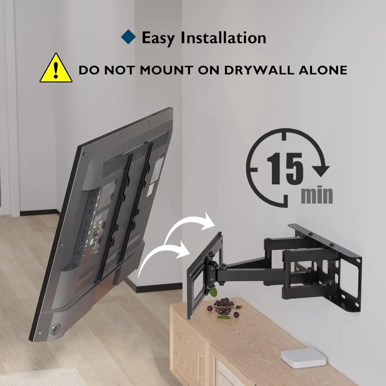 Alt view image 7 of 7 - BONTEC Full Motion TV Wall Mount for 23-70" LED OLED OLCD UHD Flat Curved TVs, Tilt Swivel Dual Articulating 6 Arms TV Bracket Supports Up to 99lbs, Max VESA 400x400mm, Fit 8/12/16" Studs