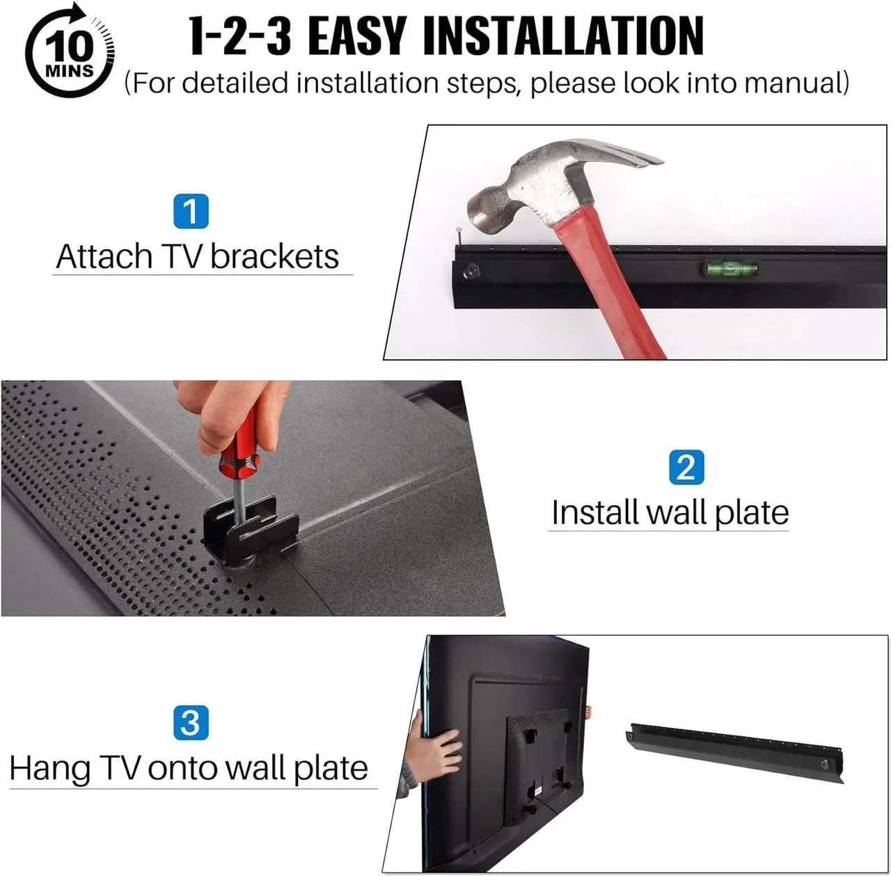 Alt view image 2 of 7 - No Stud TV Mount for All Brand 32-75Inch TVs, Universal Studless TV Drywall Mount Bracket for Flat Screen TVs Monitors, Low Profile, Loading Capacity 150lbs, Vesa 200x100 to 600 x 400mm