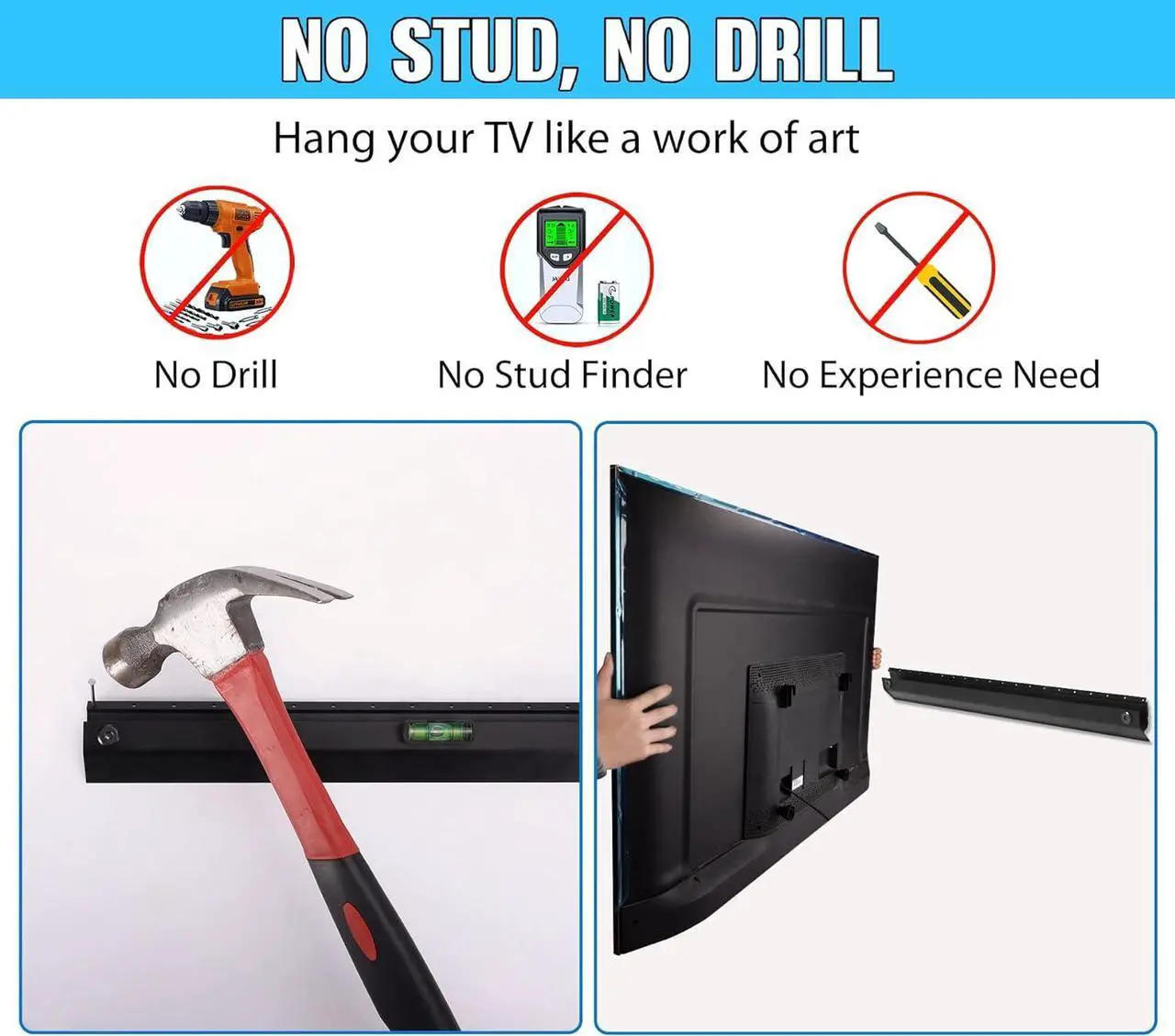 Alt view image 5 of 7 - No Stud TV Mount for All Brand 32-75Inch TVs, Universal Studless TV Drywall Mount Bracket for Flat Screen TVs Monitors, Low Profile, Loading Capacity 150lbs, Vesa 200x100 to 600 x 400mm
