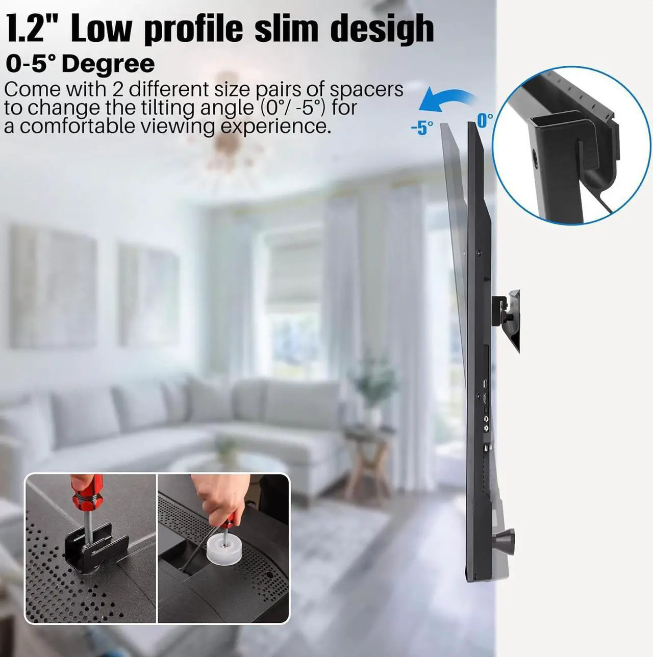 Alt view image 6 of 7 - No Stud TV Mount for All Brand 32-75Inch TVs, Universal Studless TV Drywall Mount Bracket for Flat Screen TVs Monitors, Low Profile, Loading Capacity 150lbs, Vesa 200x100 to 600 x 400mm