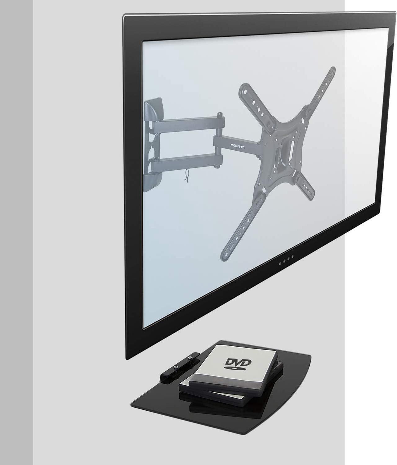 Alt view image 3 of 7 - Mount-It! TV Mount with Shelf | Full Motion TV Wall Mount with Floating Entertainment Shelf for Cable Box, DVR | Single Stud Installation | Fits Televisions Up to 55 Inches, VESA 75x75mm to 400x400mm