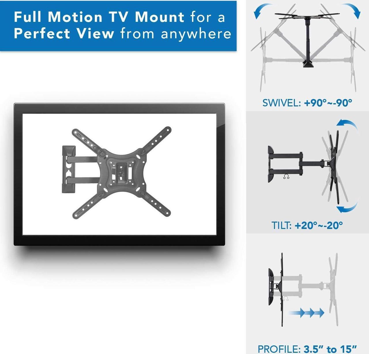 Alt view image 6 of 7 - Mount-It! TV Mount with Shelf | Full Motion TV Wall Mount with Floating Entertainment Shelf for Cable Box, DVR | Single Stud Installation | Fits Televisions Up to 55 Inches, VESA 75x75mm to 400x400mm