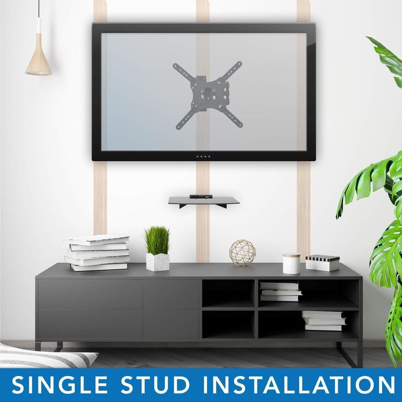 Alt view image 4 of 7 - Mount-It! TV Mount with Shelf | Full Motion TV Wall Mount with Floating Entertainment Shelf for Cable Box, DVR | Single Stud Installation | Fits Televisions Up to 55 Inches, VESA 75x75mm to 400x400mm