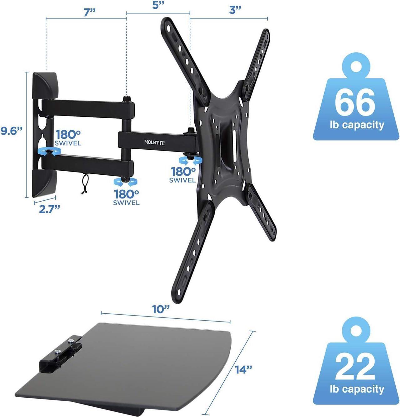 Alt view image 7 of 7 - Mount-It! TV Mount with Shelf | Full Motion TV Wall Mount with Floating Entertainment Shelf for Cable Box, DVR | Single Stud Installation | Fits Televisions Up to 55 Inches, VESA 75x75mm to 400x400mm