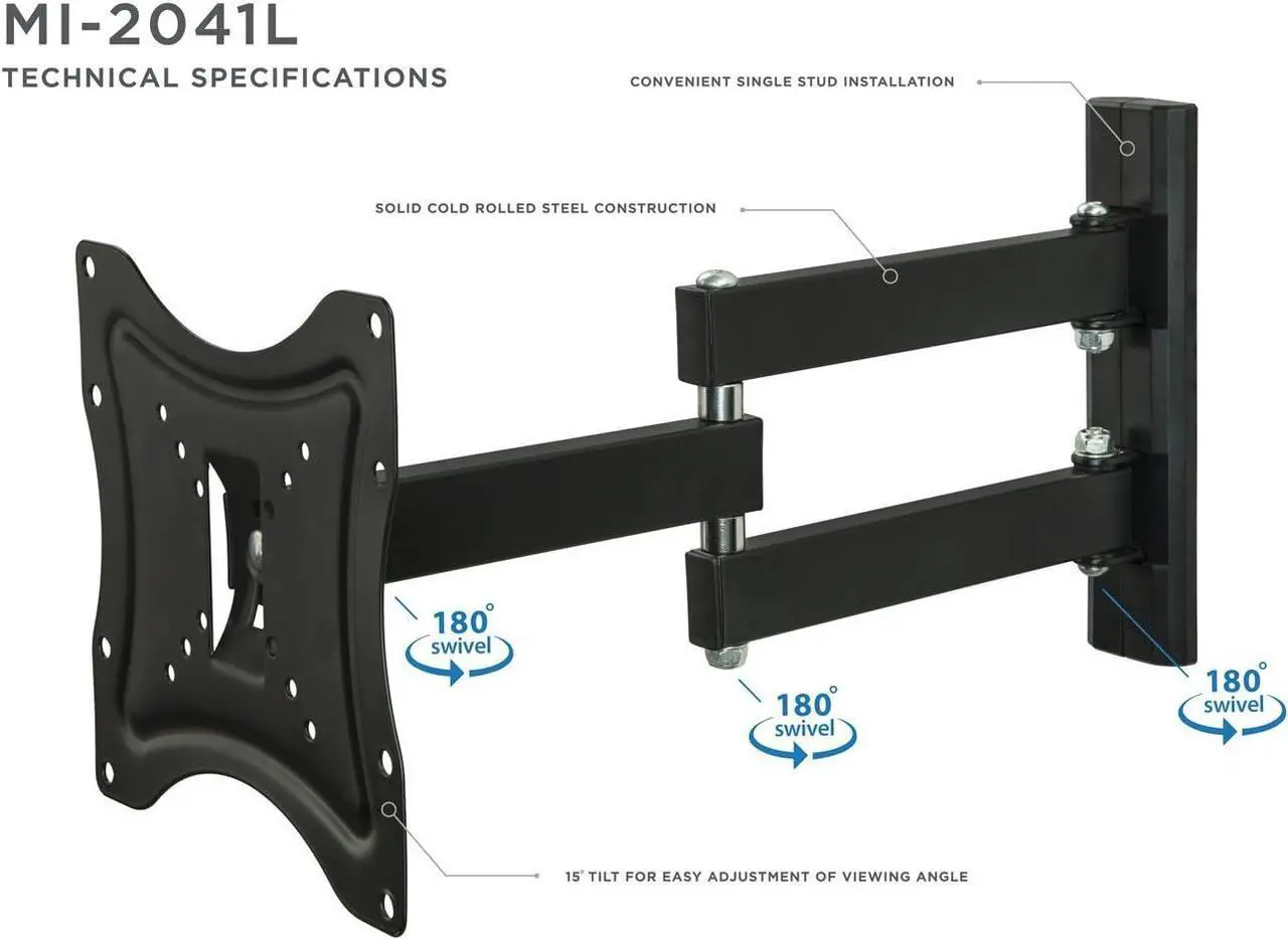 Alt view image 3 of 6 - Mount-It! Full Motion TV Wall Mount | Articulating Computer Screen Bracket for 23-42 inch Screens | Fits Up To VESA 200x200mm, 66lbs Capacity