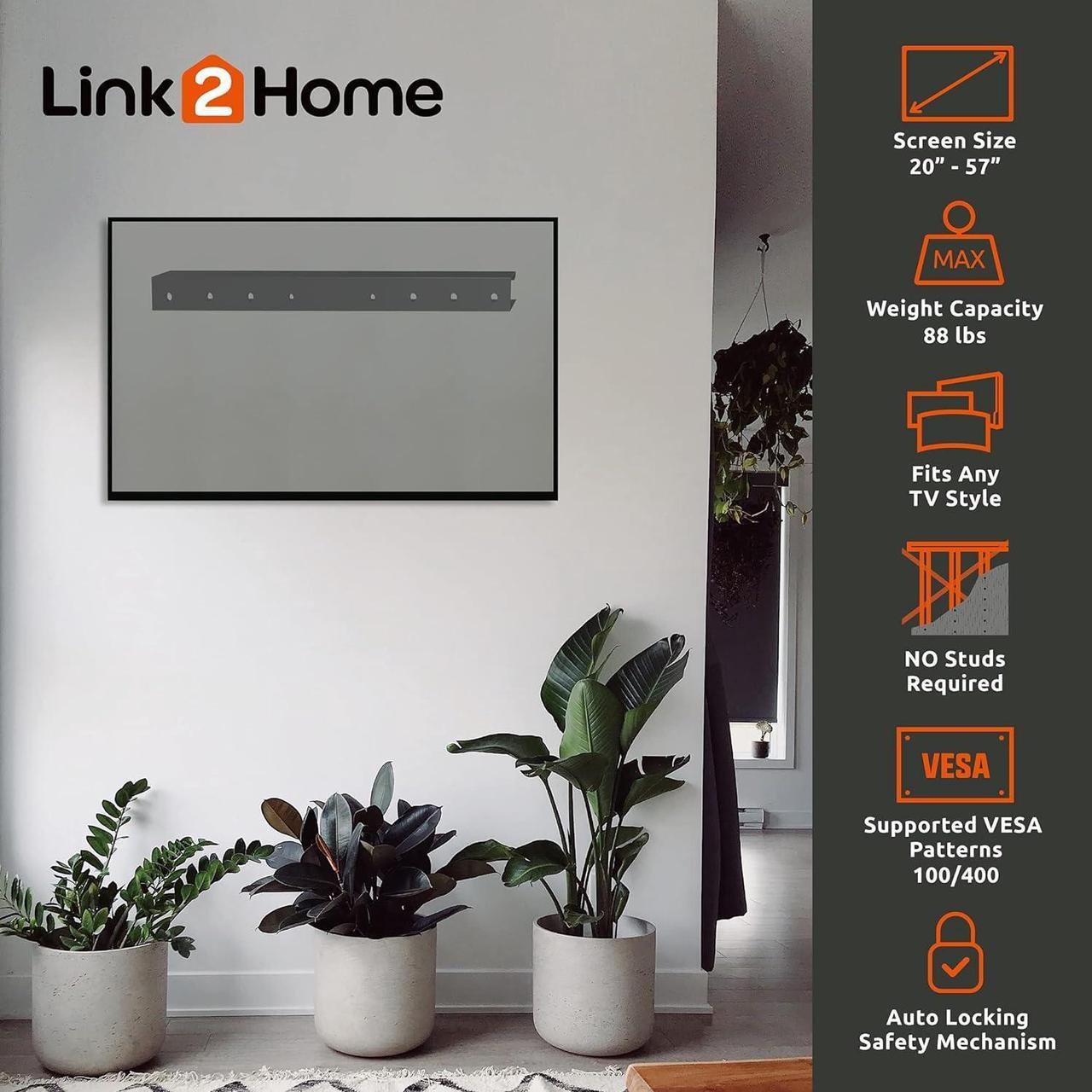 Alt view image 2 of 7 - Link2Home Fixed TV Wall Mount up to 57 inch, Mount Directly on Sheetrock or Plasterboard Walls, No Studs Required, Up to 88 lbs. VESA 100/400, fits LED, LCD, OLED, Flat and Curved TVs, Black Aluminum