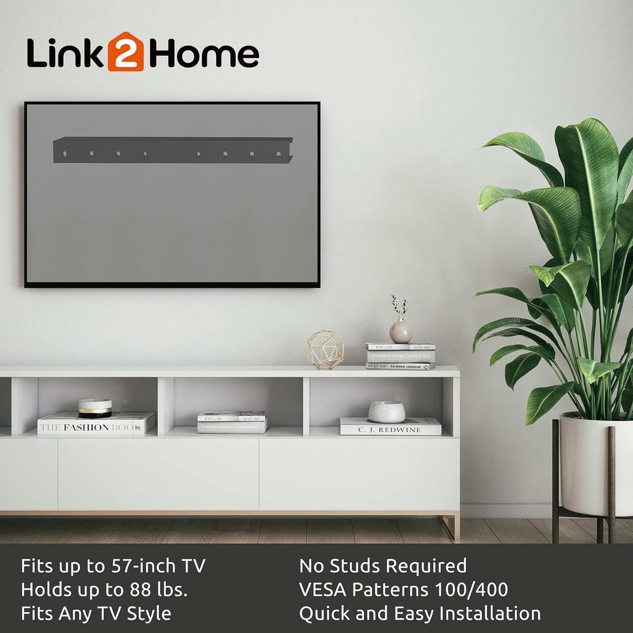 Alt view image 4 of 7 - Link2Home Fixed TV Wall Mount up to 57 inch, Mount Directly on Sheetrock or Plasterboard Walls, No Studs Required, Up to 88 lbs. VESA 100/400, fits LED, LCD, OLED, Flat and Curved TVs, Black Aluminum