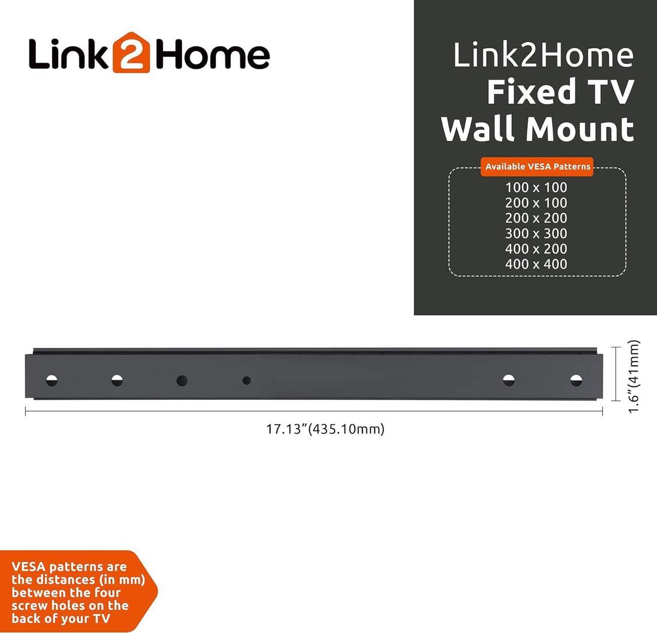 Alt view image 5 of 7 - Link2Home Fixed TV Wall Mount up to 57 inch, Mount Directly on Sheetrock or Plasterboard Walls, No Studs Required, Up to 88 lbs. VESA 100/400, fits LED, LCD, OLED, Flat and Curved TVs, Black Aluminum