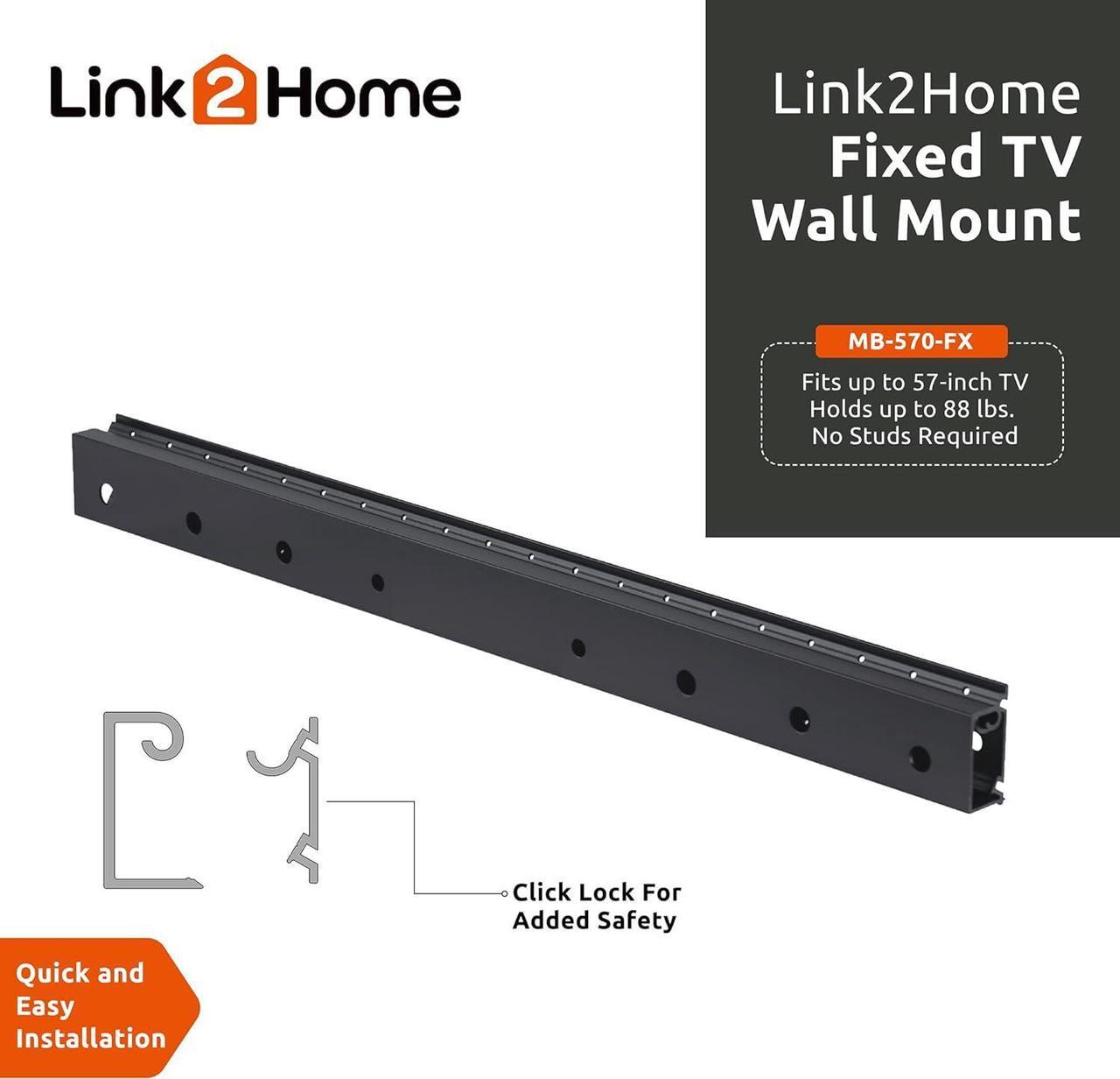 Alt view image 7 of 7 - Link2Home Fixed TV Wall Mount up to 57 inch, Mount Directly on Sheetrock or Plasterboard Walls, No Studs Required, Up to 88 lbs. VESA 100/400, fits LED, LCD, OLED, Flat and Curved TVs, Black Aluminum