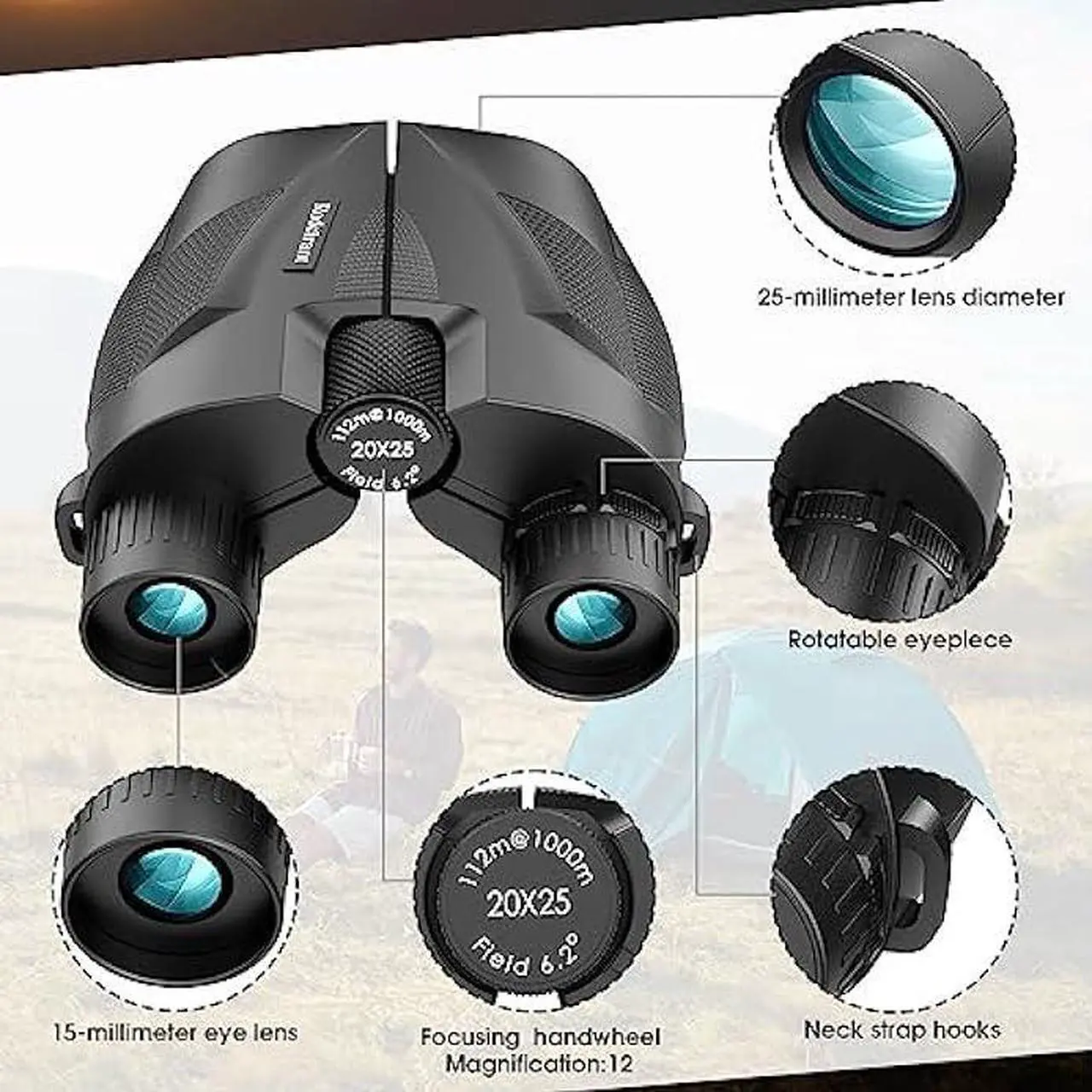 Alt view image 2 of 6 - Rodcirant 20x25 Compact Binoculars for Adults and Kids, Waterproof Binocular with Low Light Vision, Easy Focus Binoculars for Bird Watching