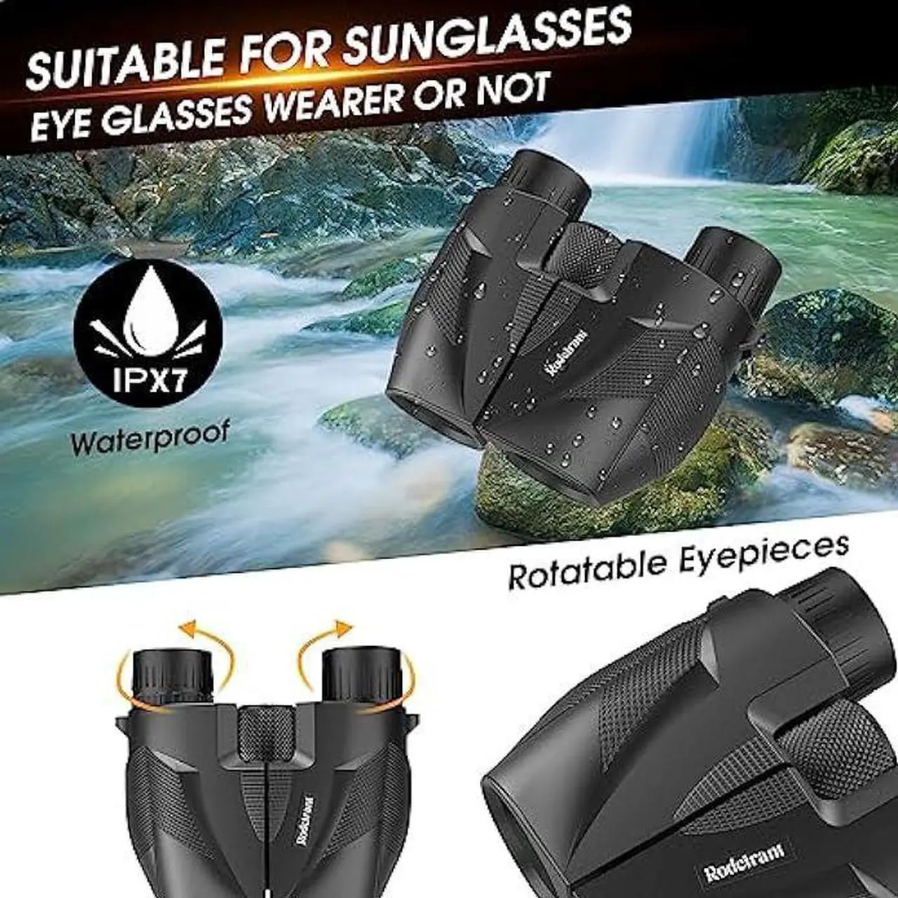 Alt view image 3 of 6 - Rodcirant 20x25 Compact Binoculars for Adults and Kids, Waterproof Binocular with Low Light Vision, Easy Focus Binoculars for Bird Watching