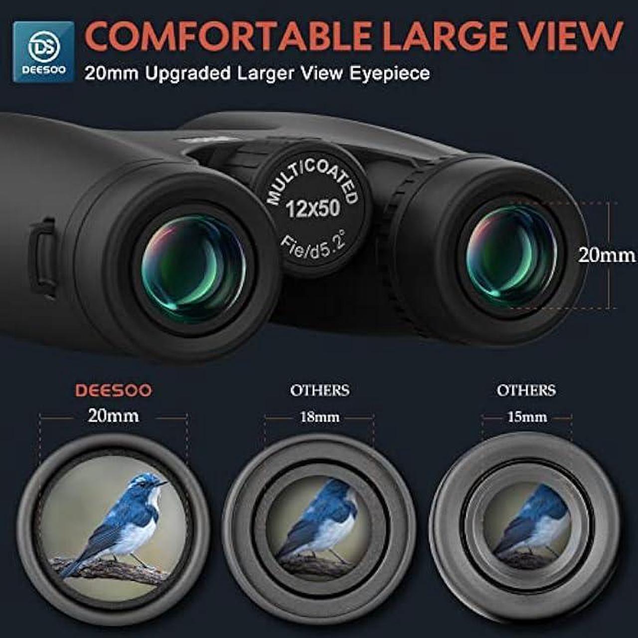 Alt view image 2 of 6 - 12X50 Professional HD Binoculars for Adults with Phone Adapter and Foldable Tripod - High Power Binoculars with Large View - Super Bright Waterproof Binoculars for Bird Watching Hunting Stargazing