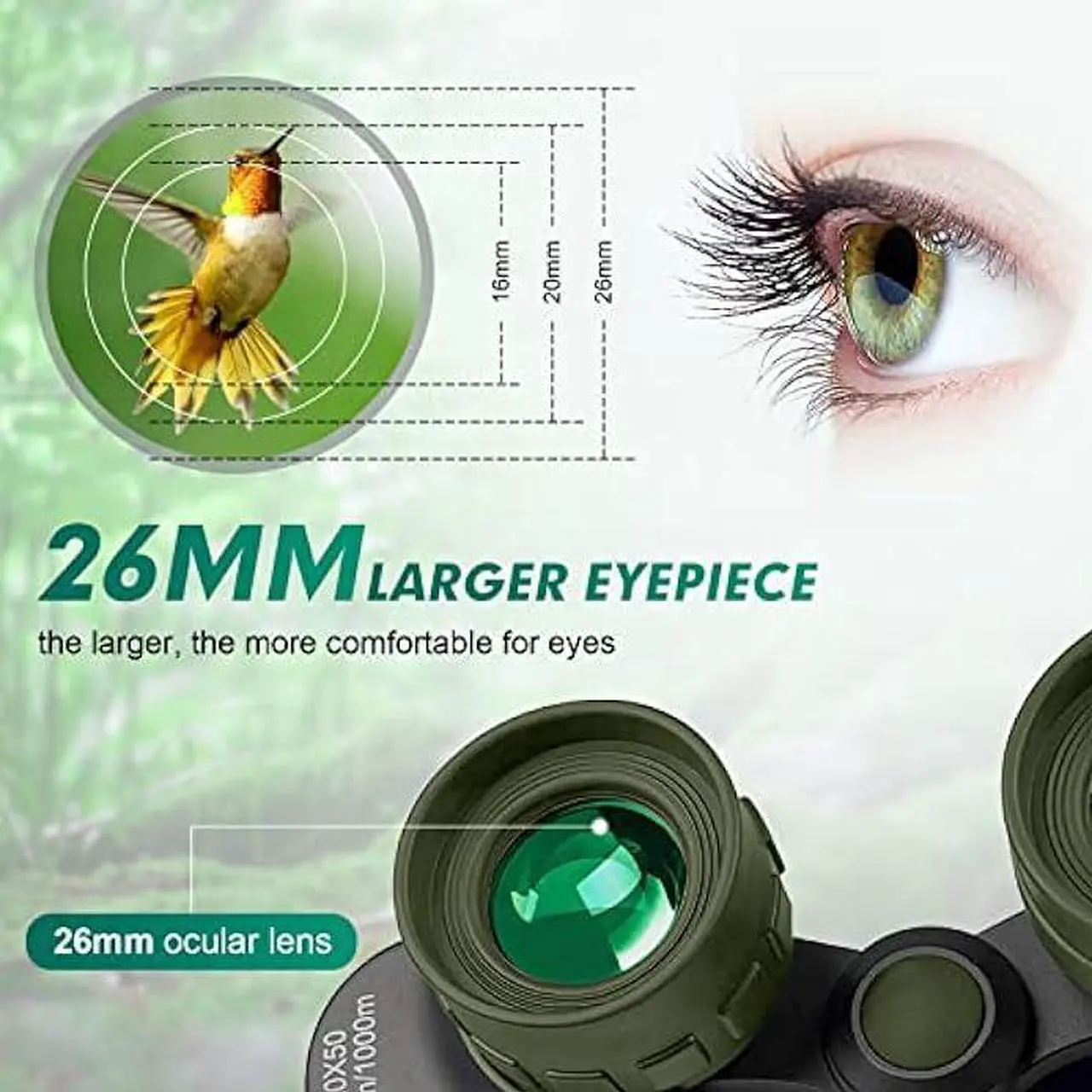 Alt view image 3 of 6 - 20x50 High Power Military Binoculars, Compact HD Professional/Daily Waterproof Binoculars Telescope for Adults Bird Watching Travel Hunting Football Games with Carrying Case and Strap(Green)