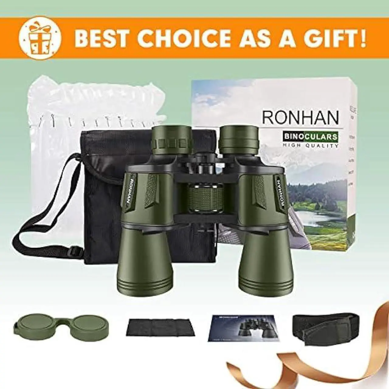 Alt view image 6 of 6 - 20x50 High Power Military Binoculars, Compact HD Professional/Daily Waterproof Binoculars Telescope for Adults Bird Watching Travel Hunting Football Games with Carrying Case and Strap(Green)