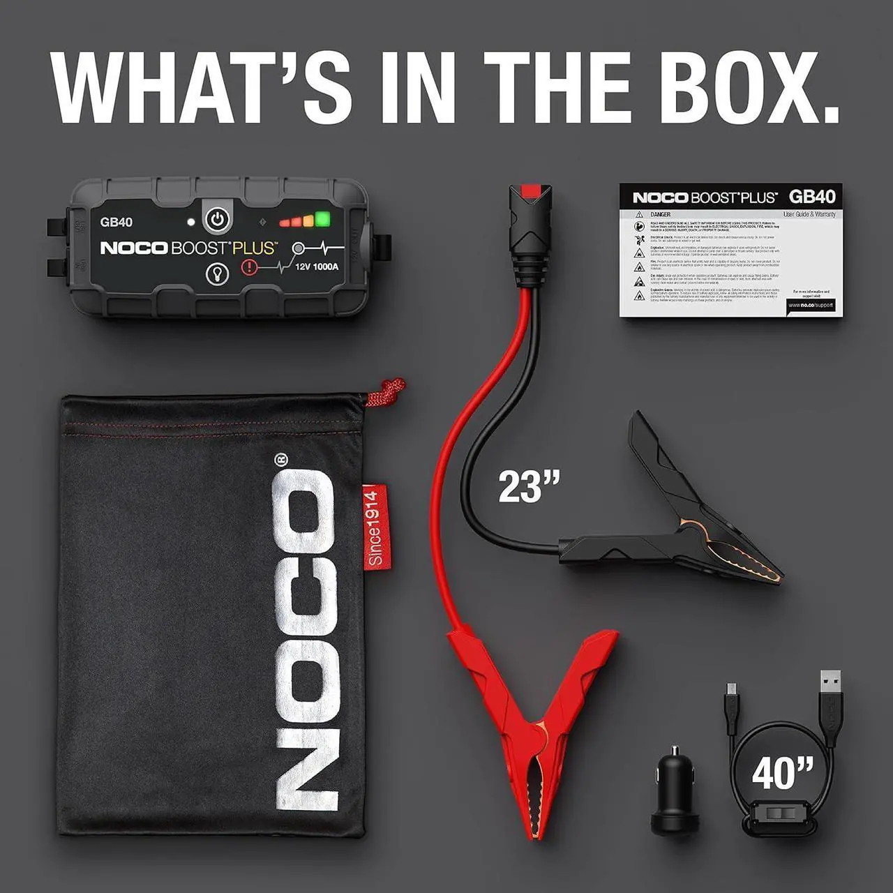 Alt view image 6 of 6 - NOCO Boost Plus GB40 1000A UltraSafe Car Battery Jump Starter, 12V Battery Pack, Battery Booster, Jump Box, Portable Charger and Jumper Cables for 6.0L Gasoline and 3.0L Diesel Engines, Gray