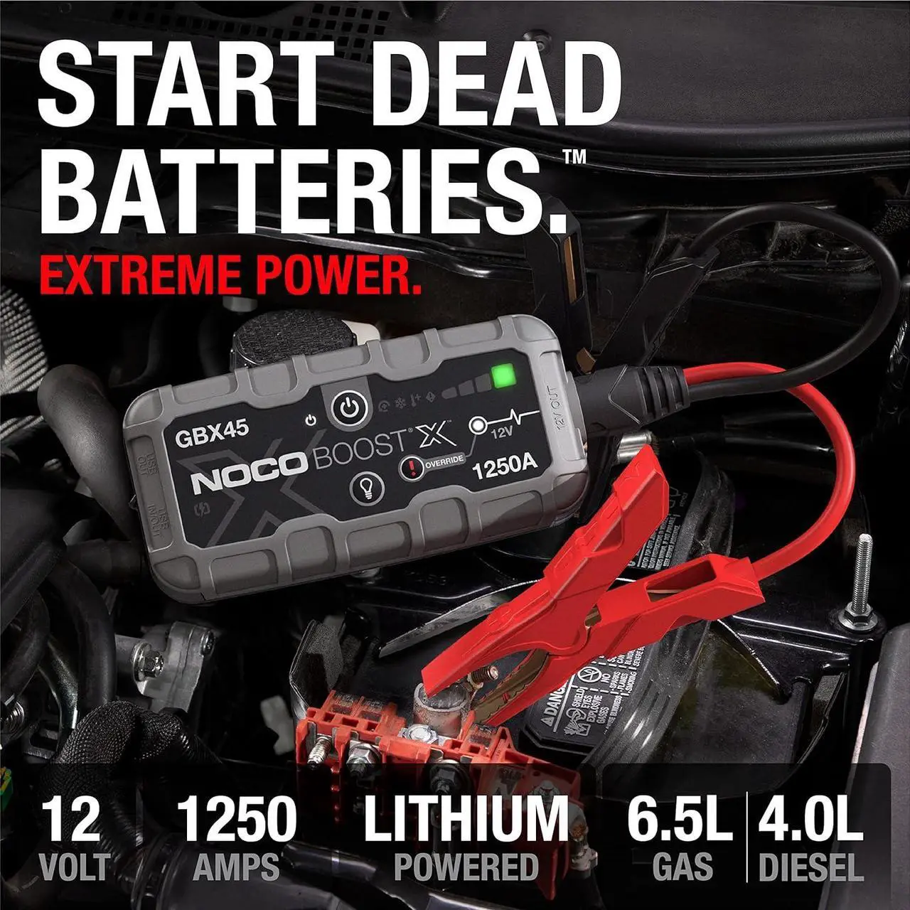 Alt view image 2 of 7 - NOCO Boost X GBX45 1250A UltraSafe Car Battery Jump Starter, 12V Battery Pack, Battery Booster, Jump Box, Portable Charger and Jumper Cables for 6.5L Gasoline and 4.0L Diesel Engines