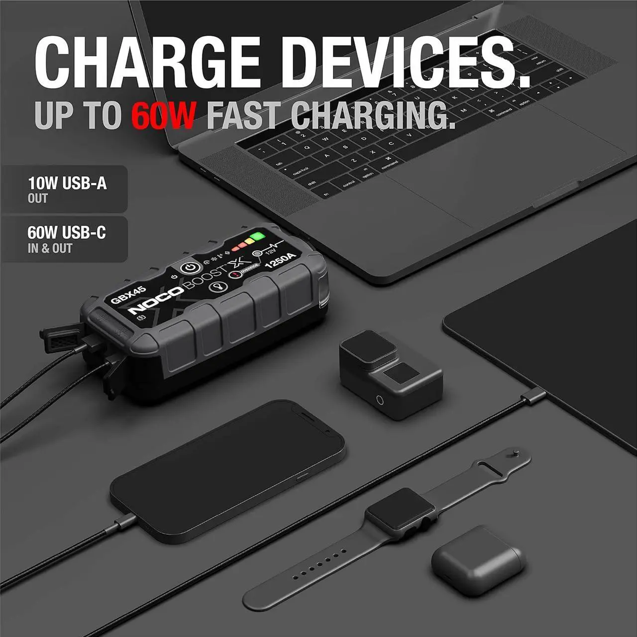 Alt view image 5 of 7 - NOCO Boost X GBX45 1250A UltraSafe Car Battery Jump Starter, 12V Battery Pack, Battery Booster, Jump Box, Portable Charger and Jumper Cables for 6.5L Gasoline and 4.0L Diesel Engines