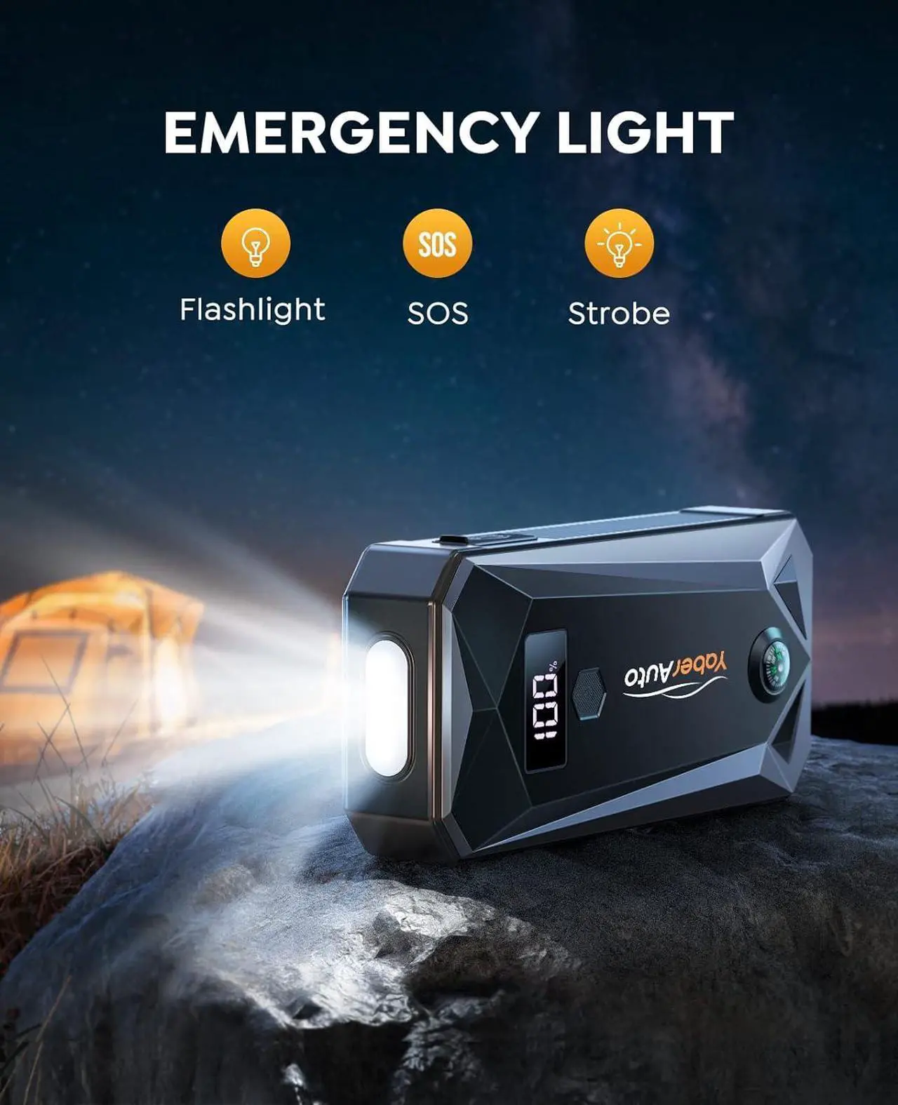 Alt view image 4 of 5 - YaberAuto 5000A Car Battery Jump Starter for All Gas/10.0L Diesel Engines, 99.16Wh Portable Car Jump Starter Battery Pack, 12V Car Battery Jumper with Safety Jumper Cables, Fast Charge 3.0, Lights