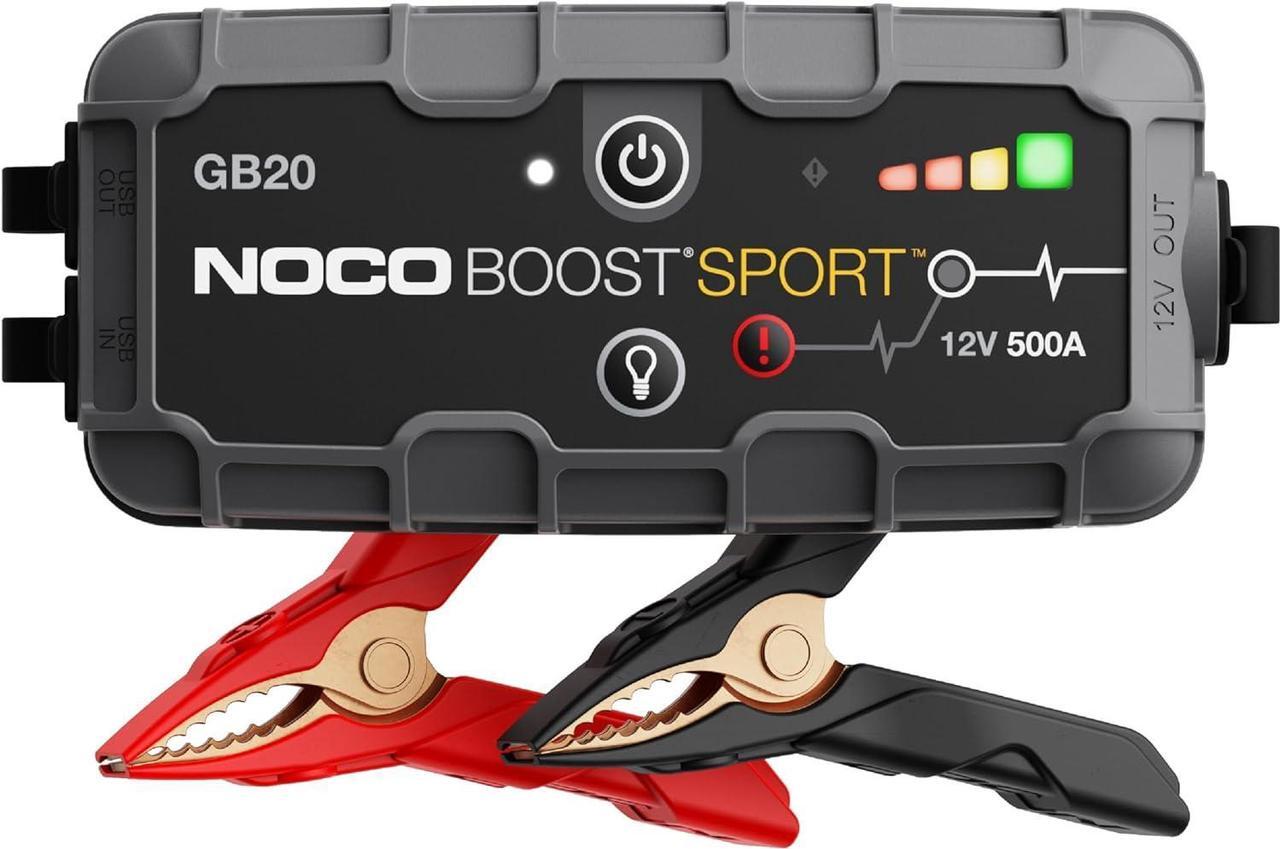 Main image of NOCO Boost Sport GB20 500 Amp 12-Volt UltraSafe Lithium Jump Starter Box, Car Battery Booster Pack, Portable Power Bank Charger, and Jumper Cables for Up to 4-Liter Gasoline Engines, 400 Amps,Black