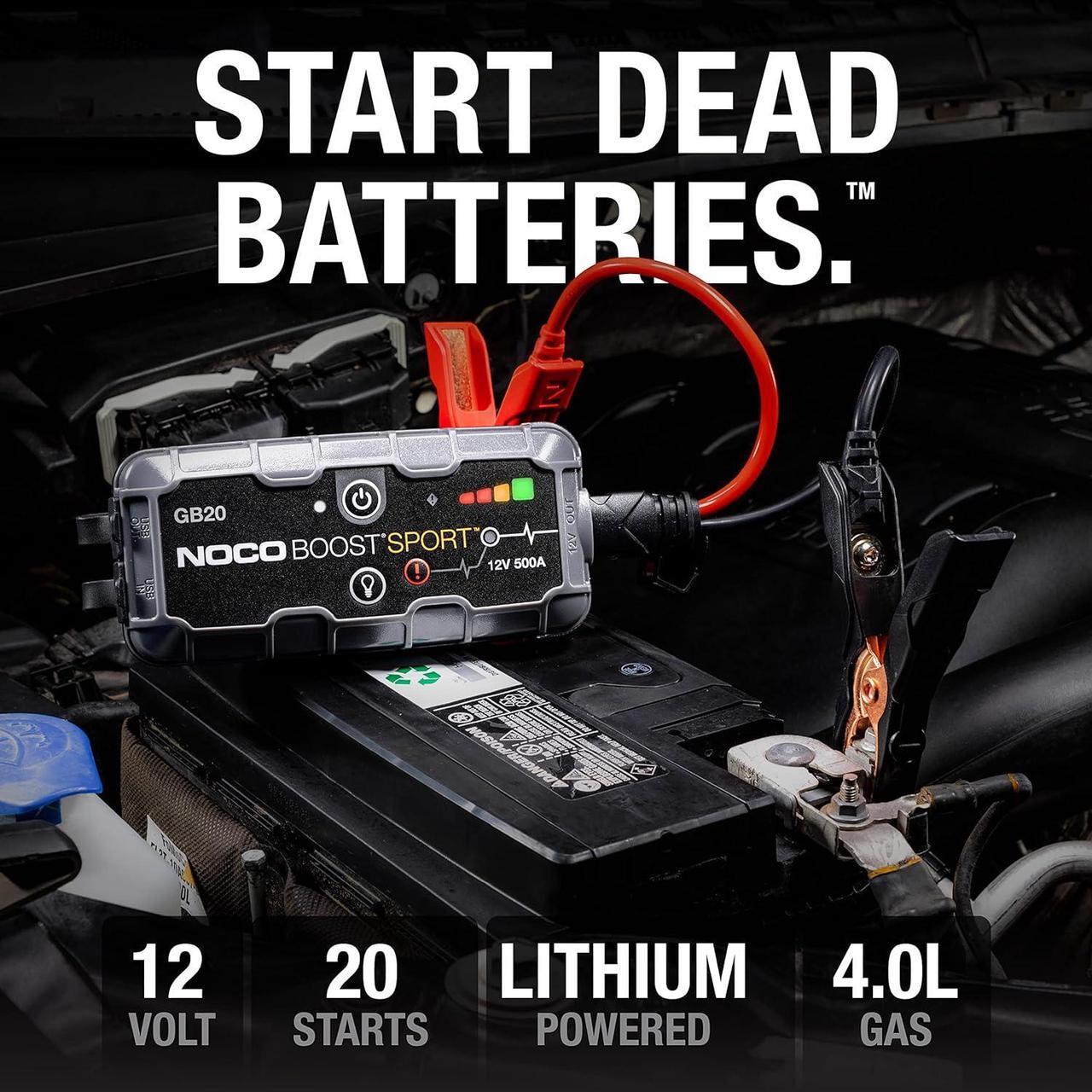 Alt view image 2 of 6 - NOCO Boost Sport GB20 500 Amp 12-Volt UltraSafe Lithium Jump Starter Box, Car Battery Booster Pack, Portable Power Bank Charger, and Jumper Cables for Up to 4-Liter Gasoline Engines, 400 Amps,Black